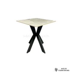 Milan Cream & Grey Ceramic Side Table – Black Cross Base Lamp Table
