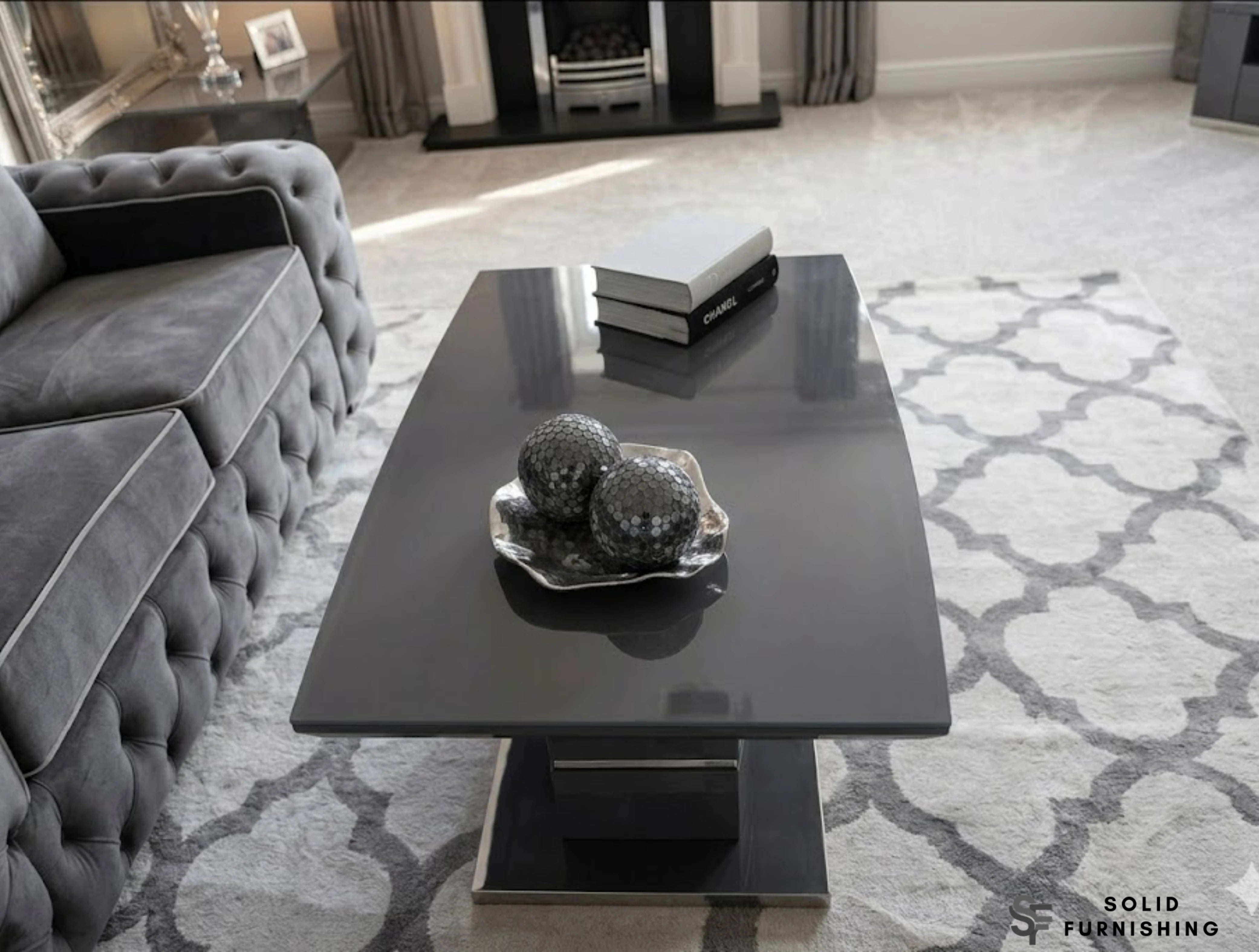Milan Grey Glass Coffee Table – Contemporary Stainless Steel Centre Table