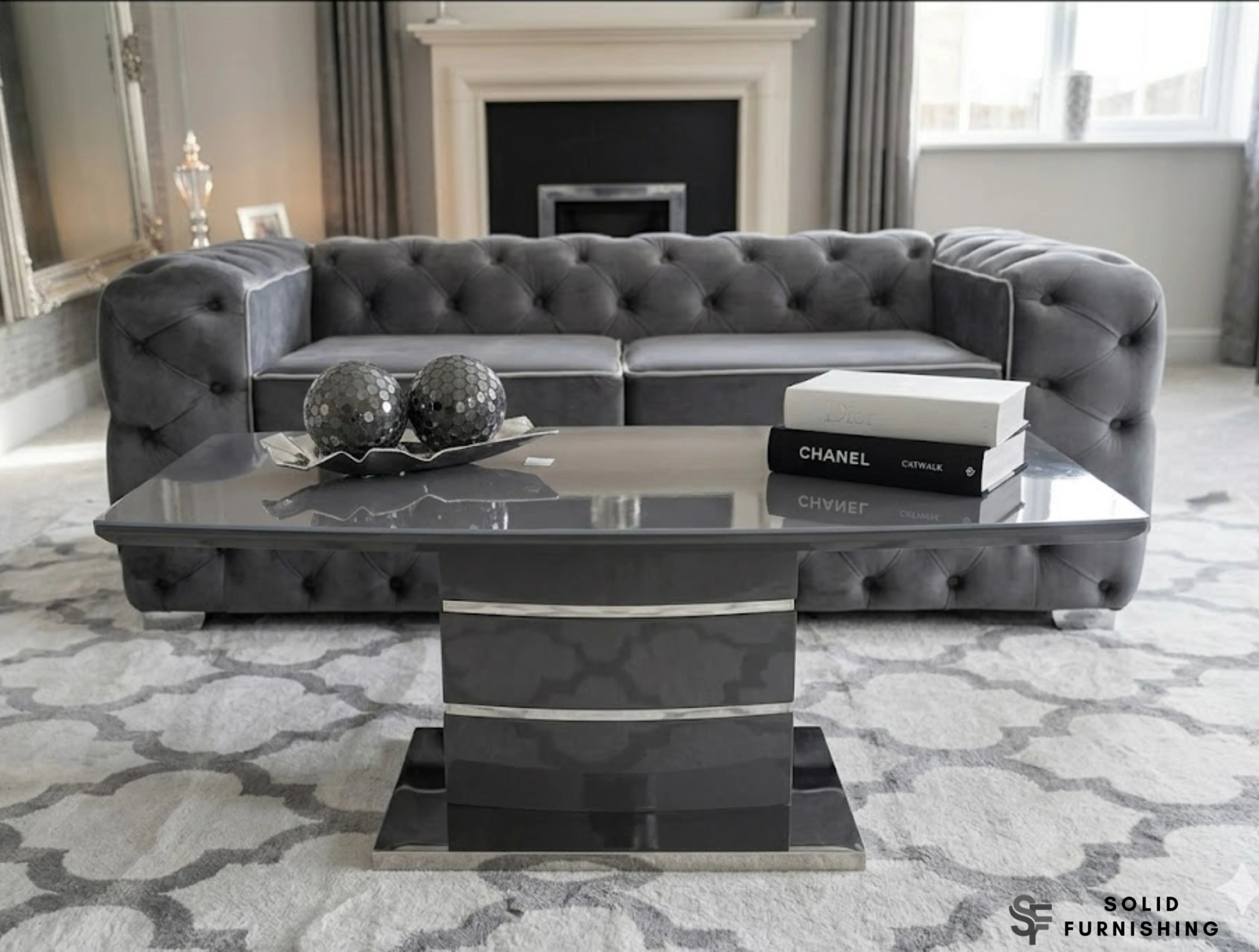 Milan Grey Glass Coffee Table – Contemporary Stainless Steel Centre Table