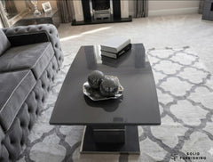 Milan Grey Glass Coffee Table – Contemporary Stainless Steel Centre Table
