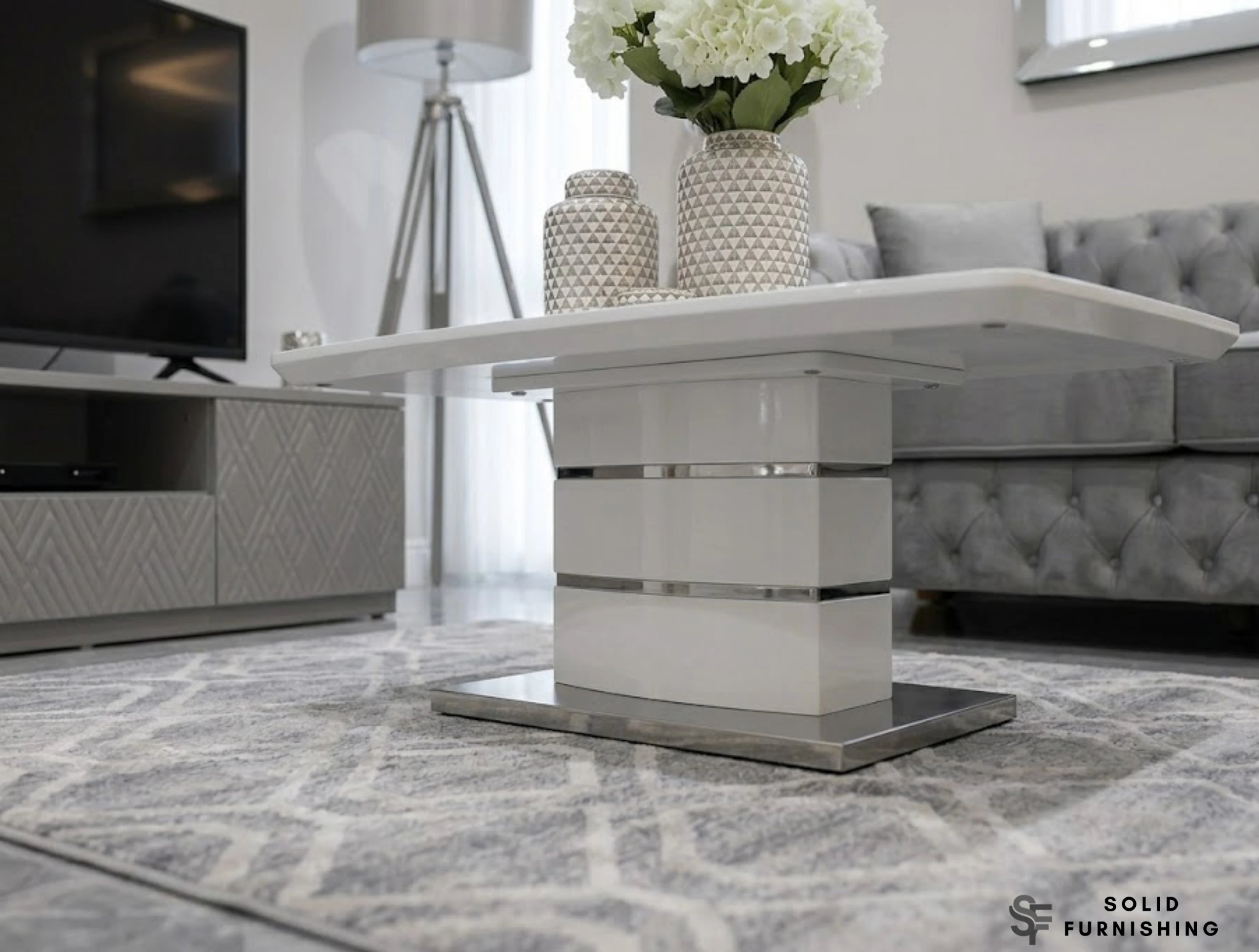 Milan White Glass Coffee Table – Bright Modern Stainless Steel Centre Table