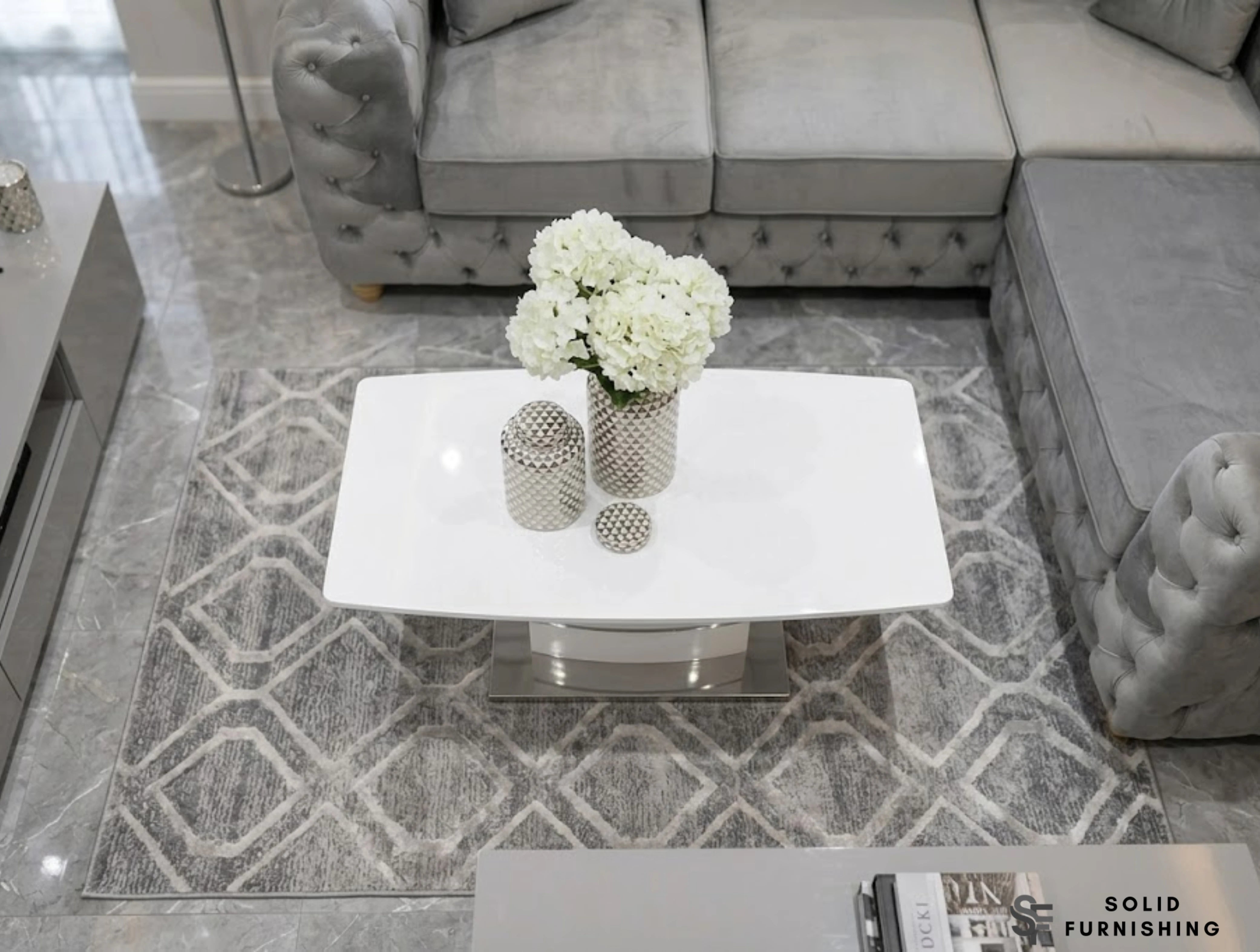 Milan White Glass Coffee Table – Bright Modern Stainless Steel Centre Table