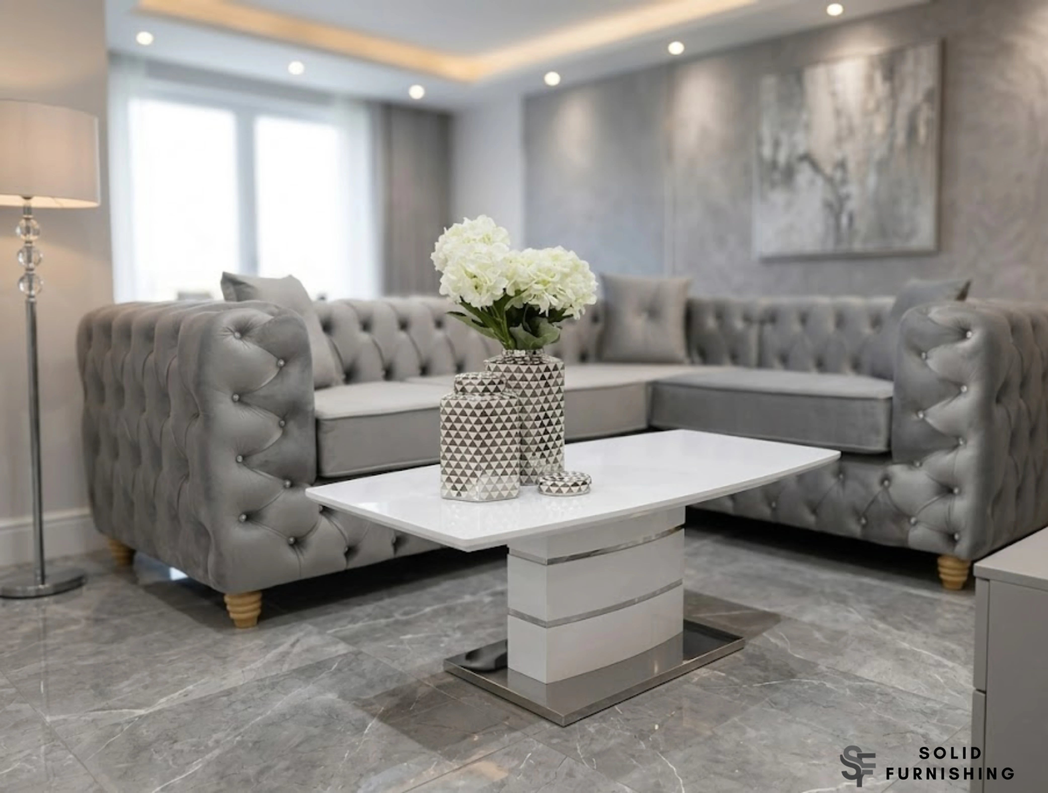 Milan White Glass Coffee Table – Bright Modern Stainless Steel Centre Table