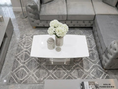 Milan White Glass Coffee Table – Bright Modern Stainless Steel Centre Table