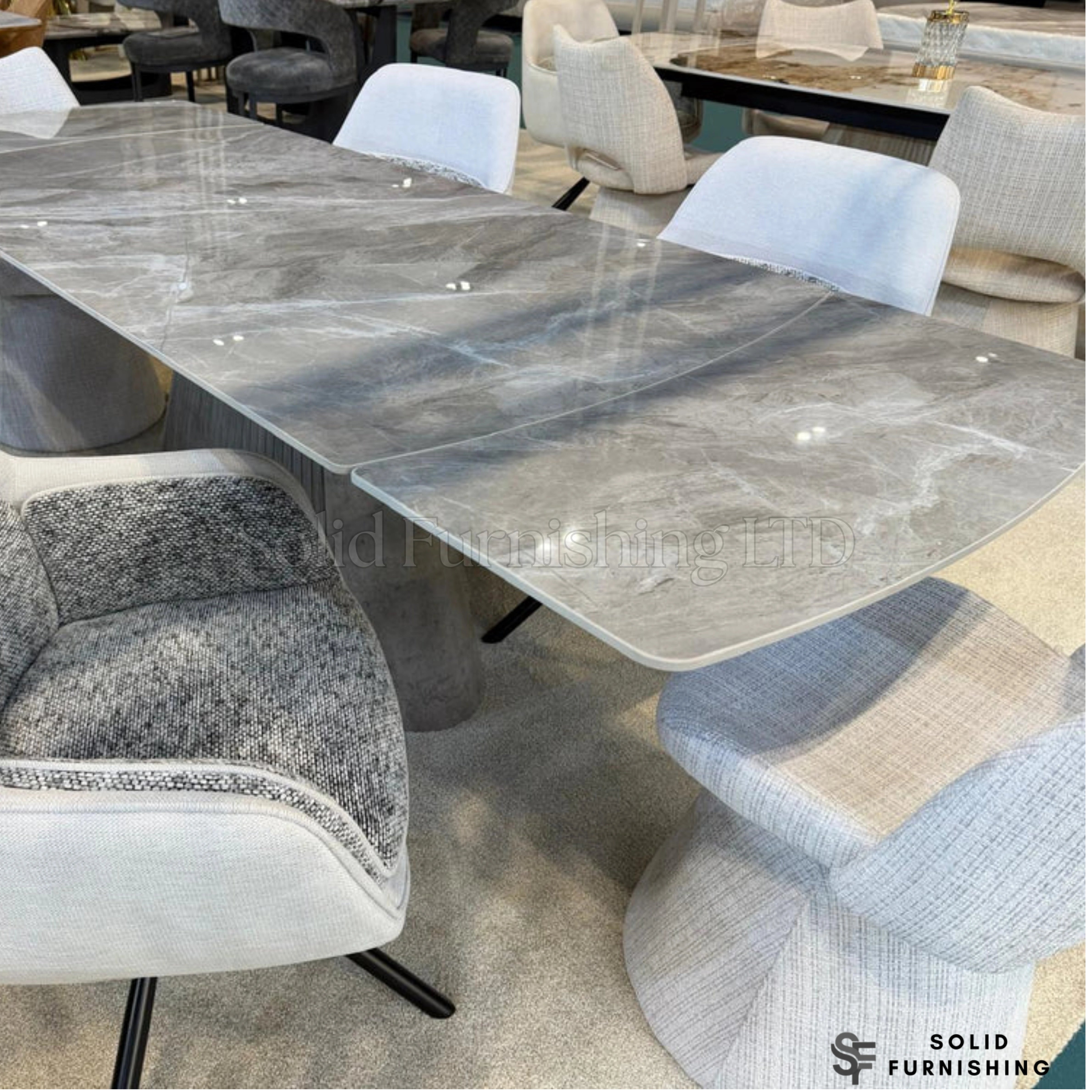 Monaco Grey Dining Set with Florence Grey 360° Swivel Chairs – Ceramic Extendable Dining Table
