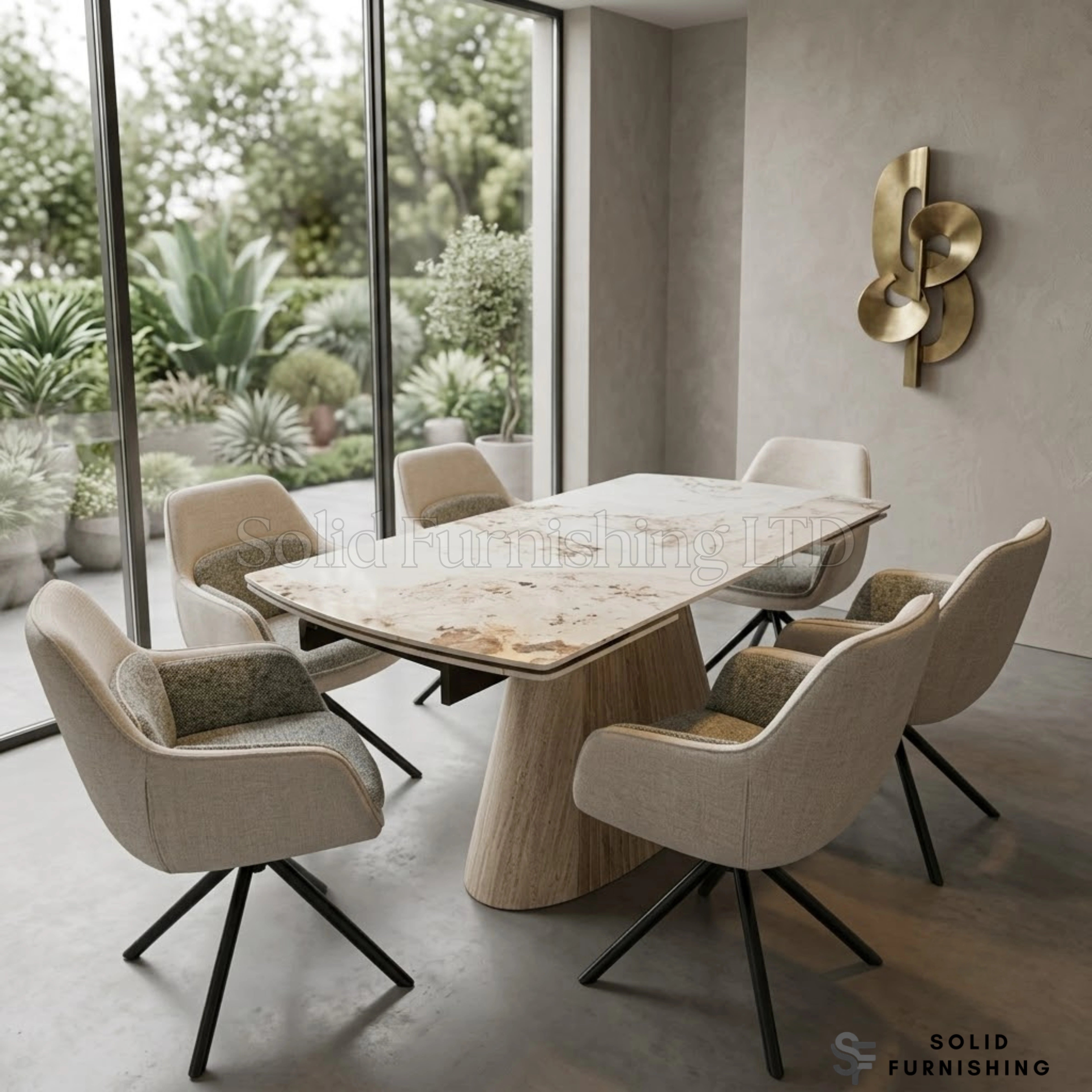 Monaco Pandora Beige Extendable Dining Table Set with Florence 360° Swivel Chairs