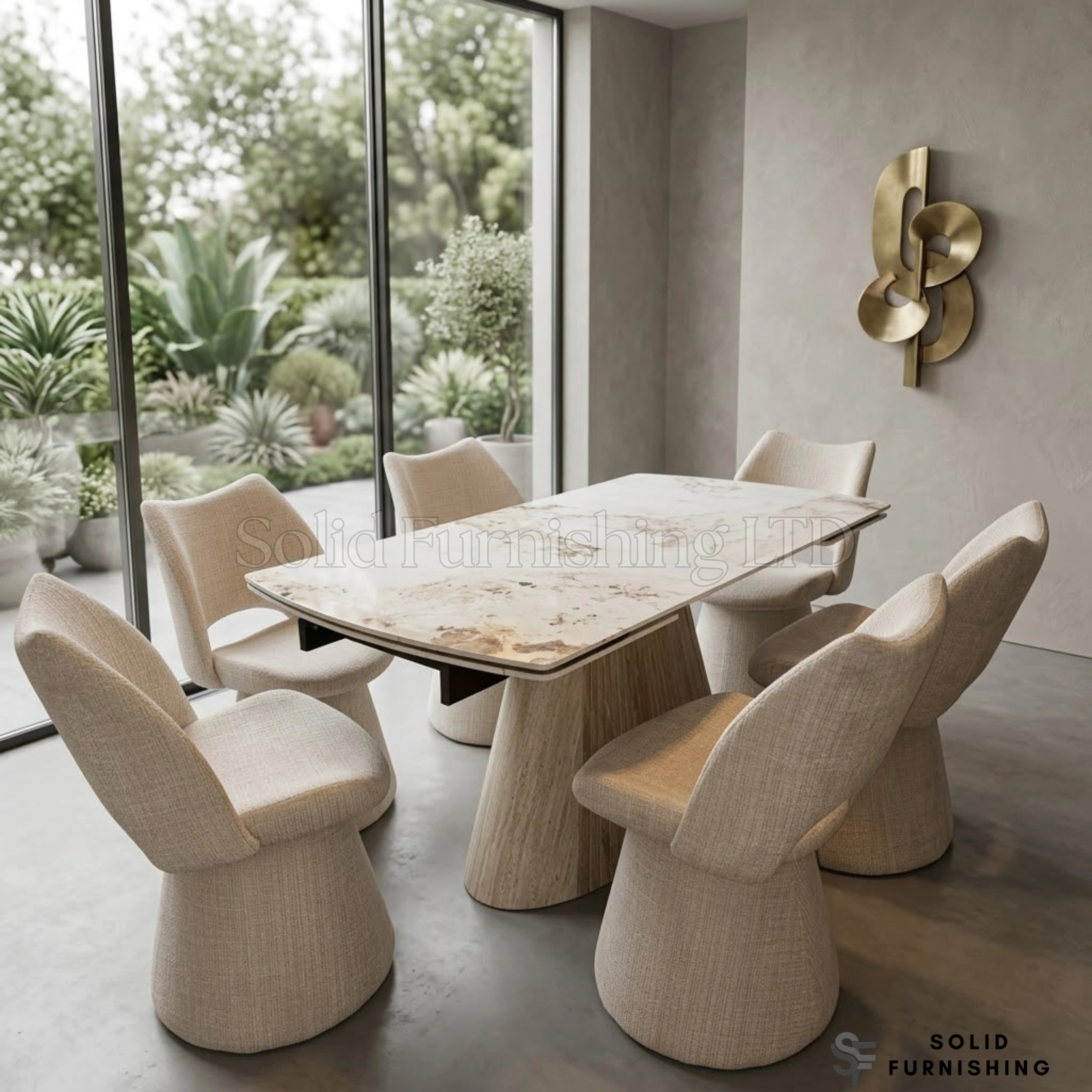 Monaco Pandora Beige Extendable Dining Table Set with Maryland 360° Swivel Chairs – Sintered Stone Table