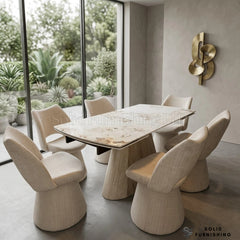 Monaco Pandora Beige Extendable Dining Table Set with Maryland 360° Swivel Chairs – Sintered Stone Table