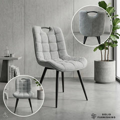 Monza Grey Fabric Dining Chairs – Quilted Upholstered Chairs (Set of 4)
