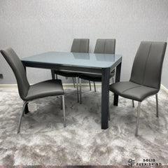 Morano 4 Seater Grey Glass Dining Set with Carlo Chairs – Affordable Dining Set UK