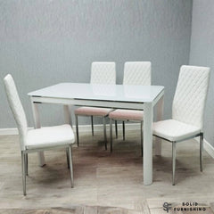 Morano 4 Seater White Glass Dining Table Set with California Chairs – Affordable Dining Set UK