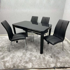 Morano Black Glass 4 Seater Dining Table Set with Carlo Black Chairs – Affordable Compact Dining Set