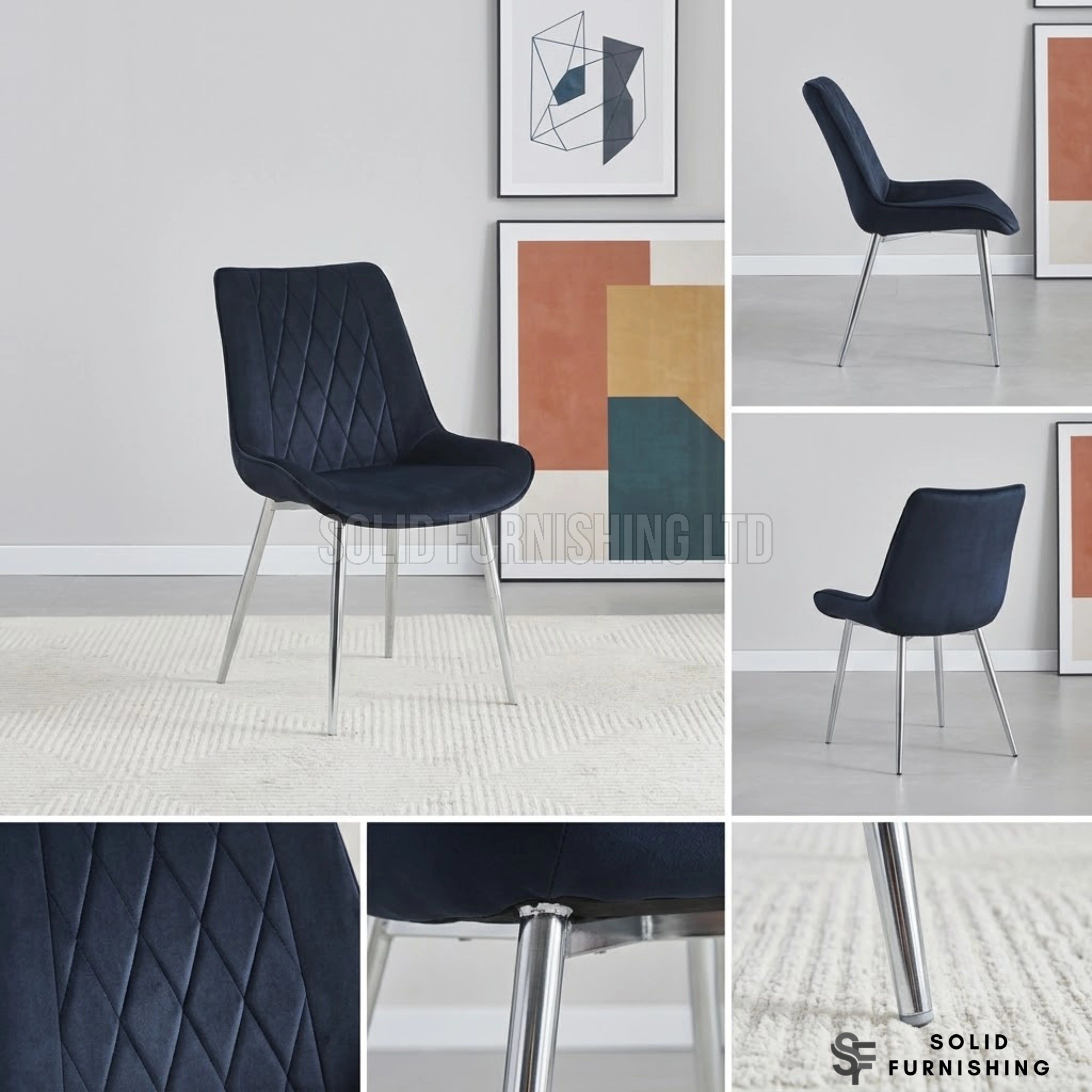 Mortiz Velvet Dining Chairs – Navy or Black with Chrome Legs (Set of 2)