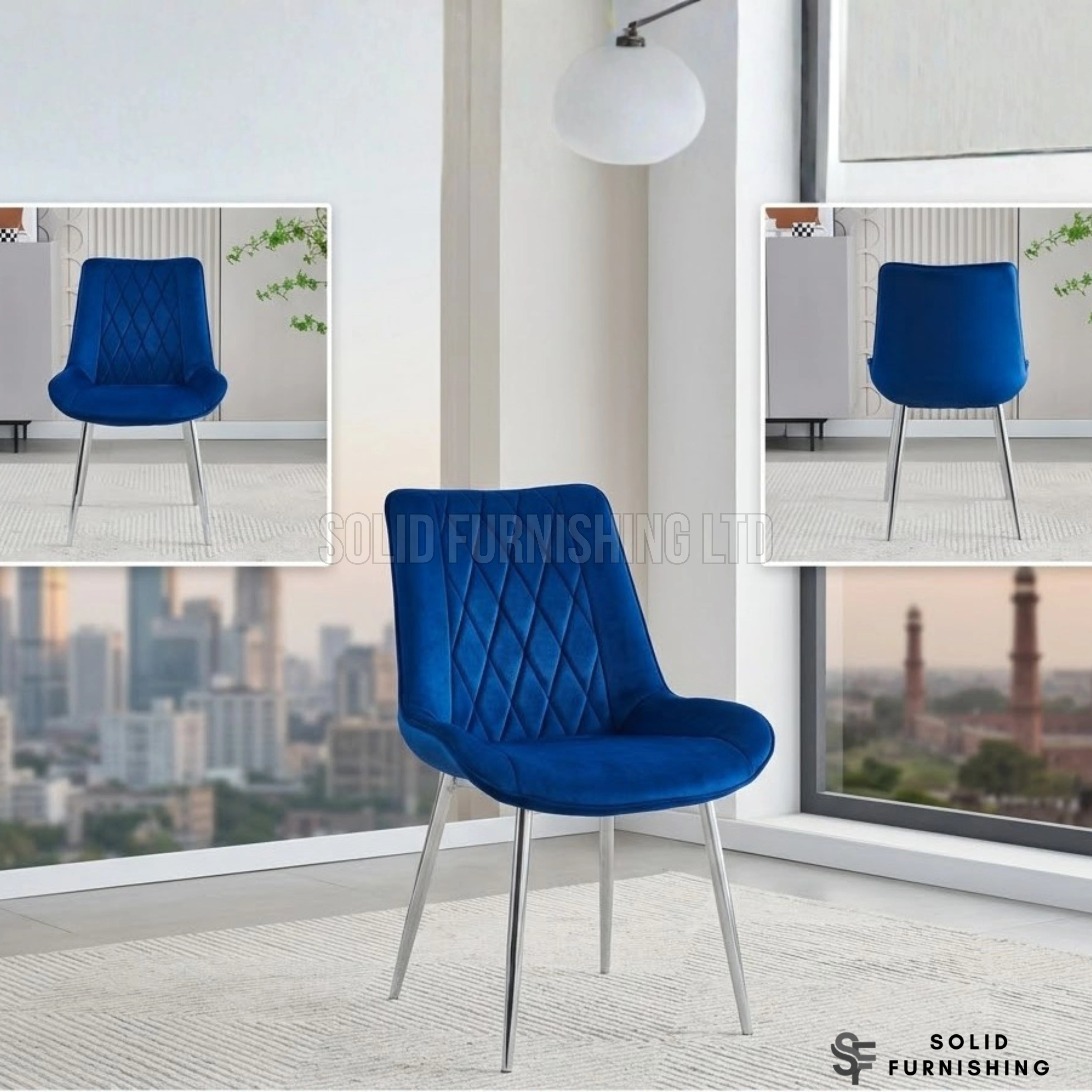Mortiz Velvet Dining Chairs – Navy or Black with Chrome Legs (Set of 2)
