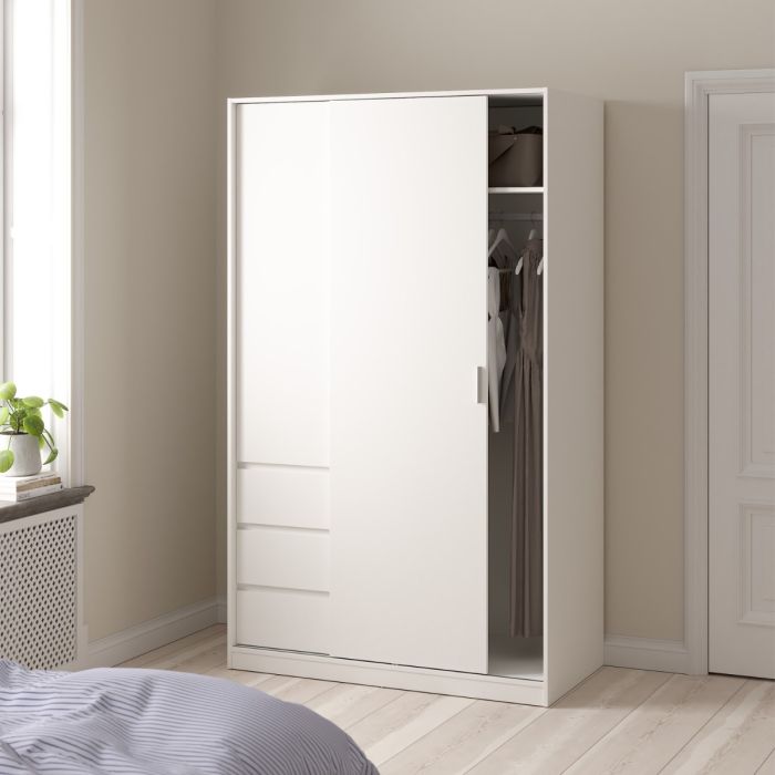 Naia High Gloss White 2 Door Wardrobe – 3 Drawer Bedroom Storage Wardrobe