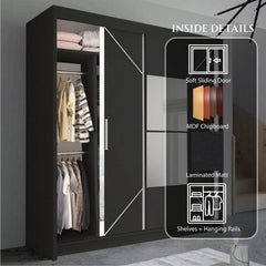 Nicole Black Sliding Wardrobe with Mirror Door – Modern Space Saving Bedroom Wardrobe