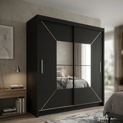 Nicole Black Sliding Wardrobe with Mirror Door – Modern Space Saving Bedroom Wardrobe