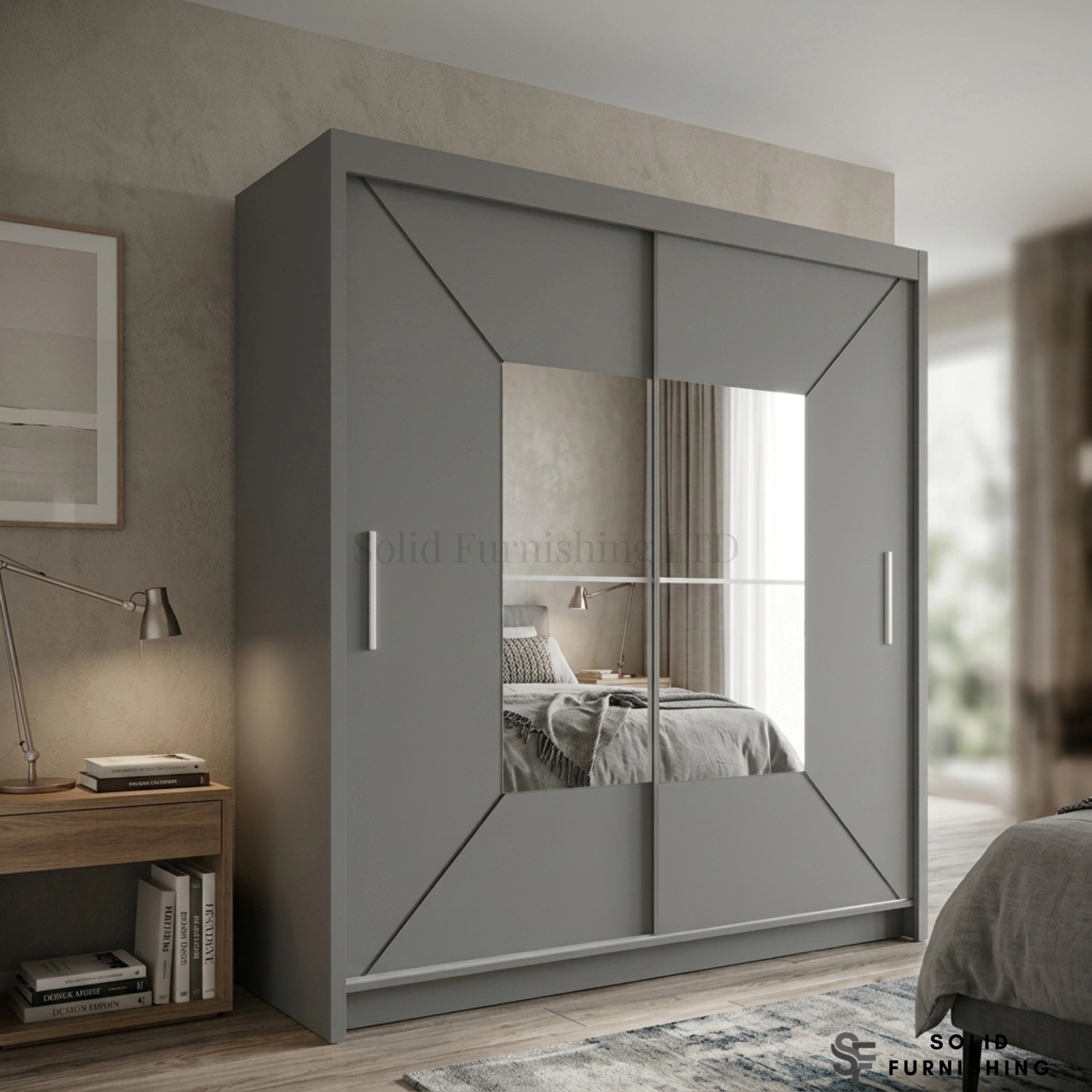 Nicole Grey Sliding Wardrobe with Mirror Panel – Modern Bedroom Storage Wardrobe