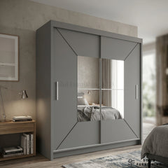 Nicole Grey Sliding Wardrobe with Mirror Panel – Modern Bedroom Storage Wardrobe