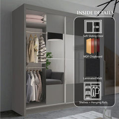 Nicole Grey Sliding Wardrobe with Mirror Panel – Modern Bedroom Storage Wardrobe