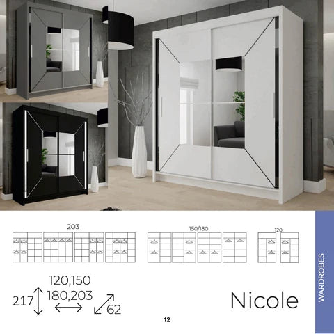 Nicole Sliding Wardrobe with Mirror Door – Modern Space Saving Bedroom Wardrobe