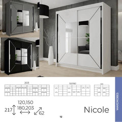 Nicole Sliding Wardrobe with Mirror Door – Modern Space Saving Bedroom Wardrobe