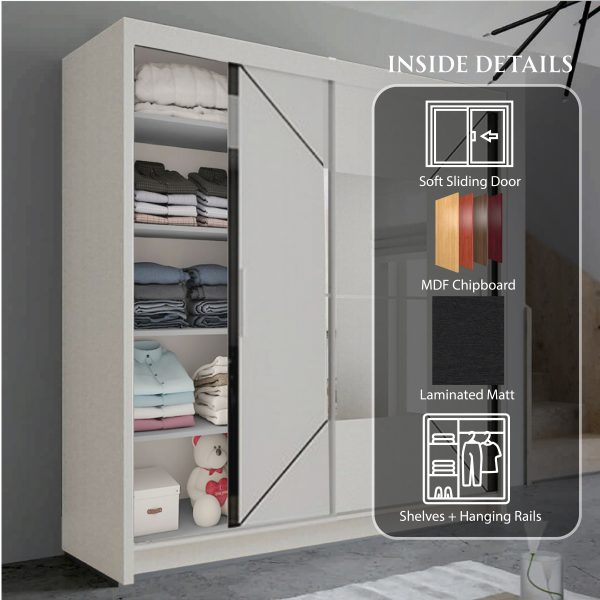 Nicole White Sliding Door Wardrobe with Mirror Insert – Clean Bedroom Storage Wardrobe