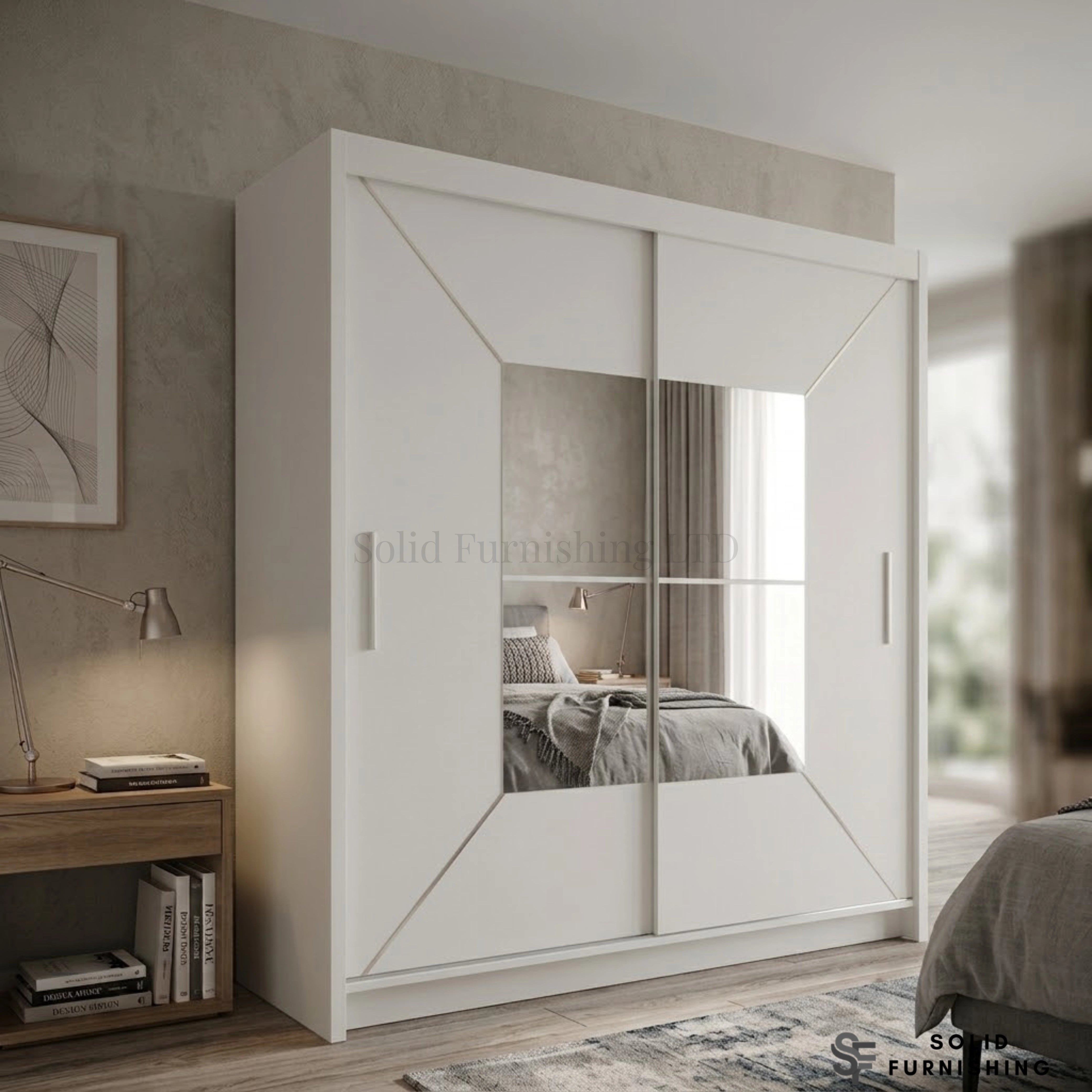 Nicole White Sliding Door Wardrobe with Mirror Insert – Clean Bedroom Storage Wardrobe