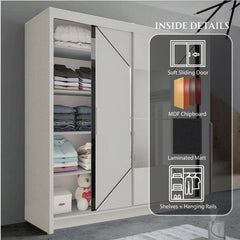 Nicole White Sliding Door Wardrobe with Mirror Insert – Clean Bedroom Storage Wardrobe