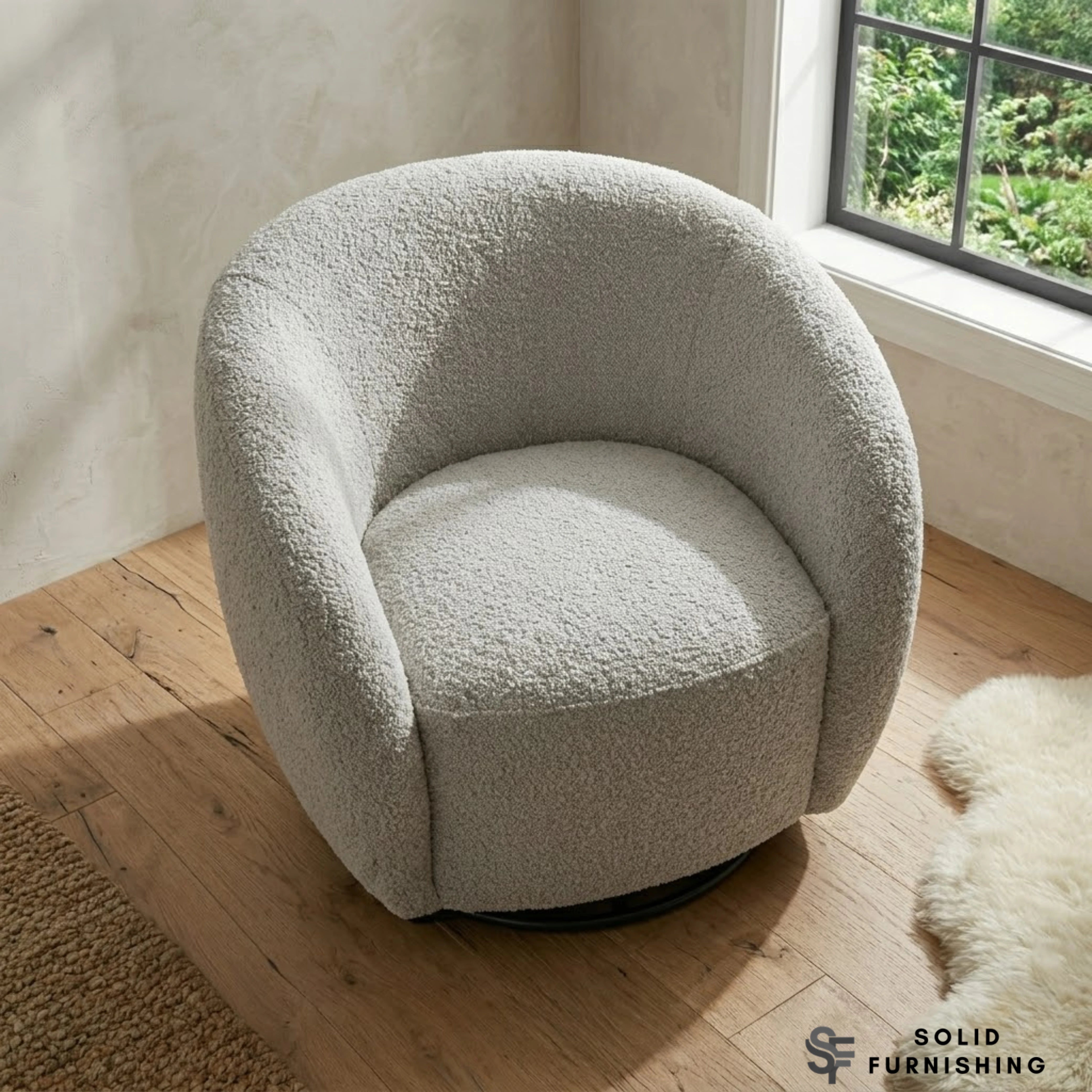 Nolita Koala Grey Brown Teddy Bouclé Accent Chair – 360° Swivel Lounge Chair