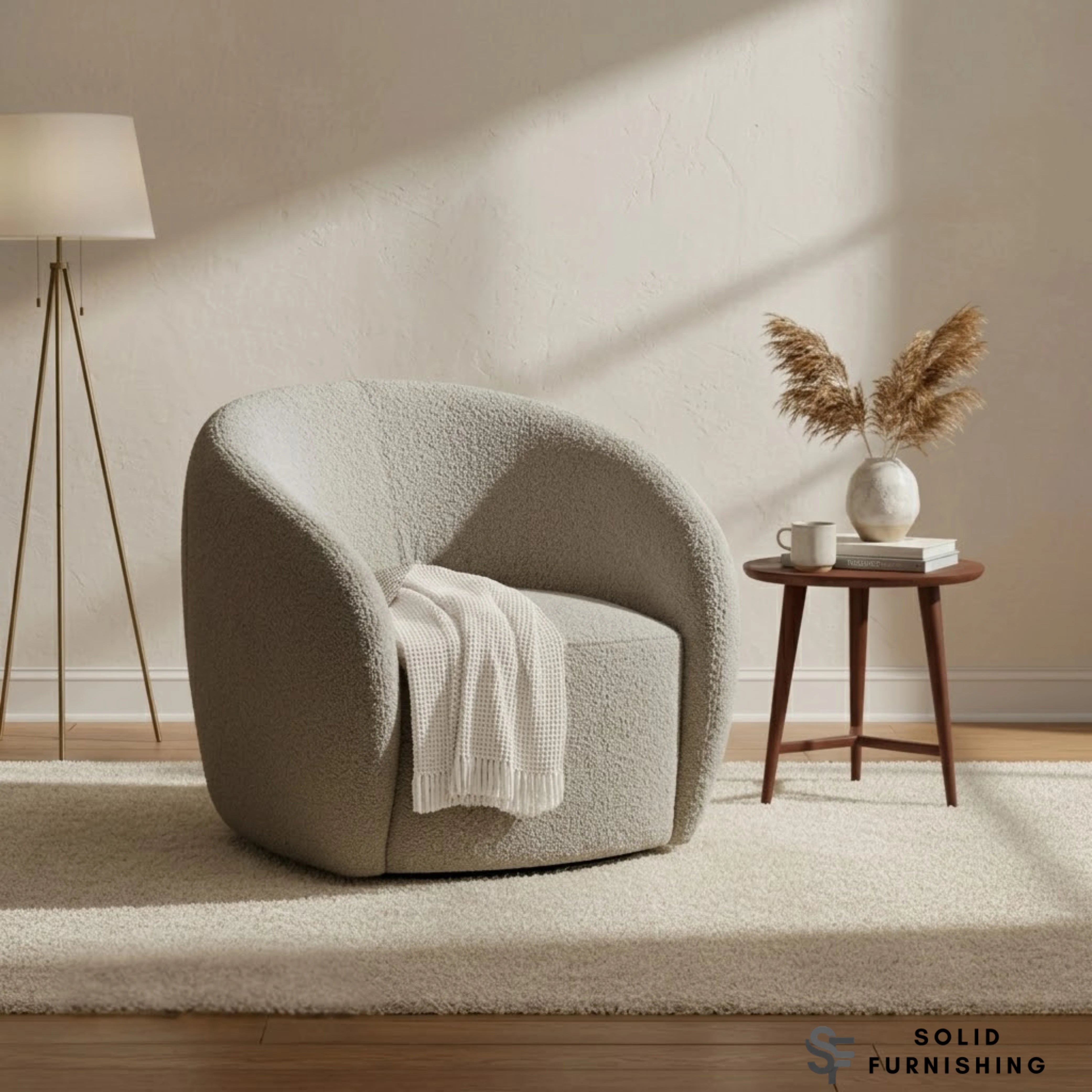 Nolita Koala Grey Brown Teddy Bouclé Accent Chair – 360° Swivel Lounge Chair