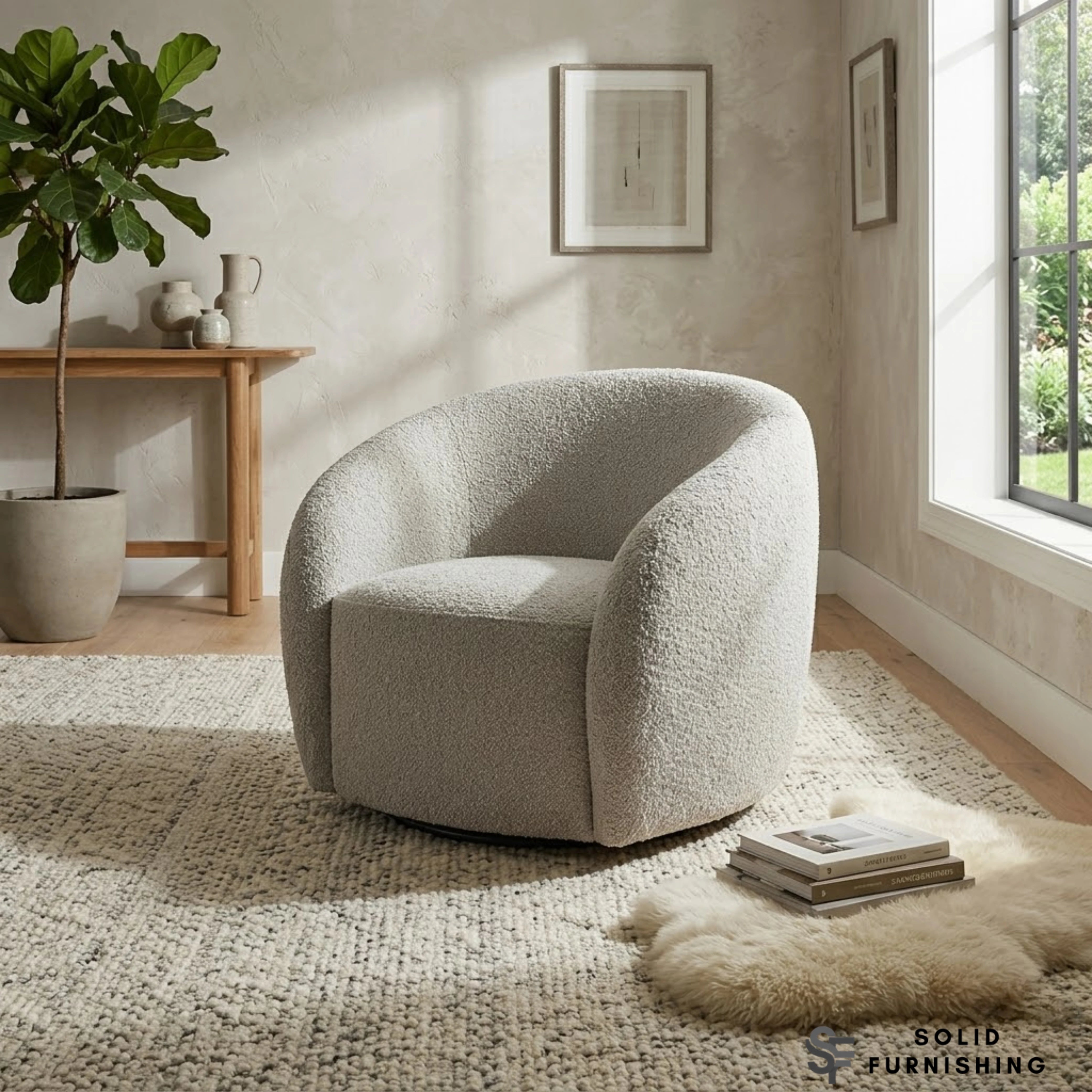Nolita Koala Grey Brown Teddy Bouclé Accent Chair – 360° Swivel Lounge Chair