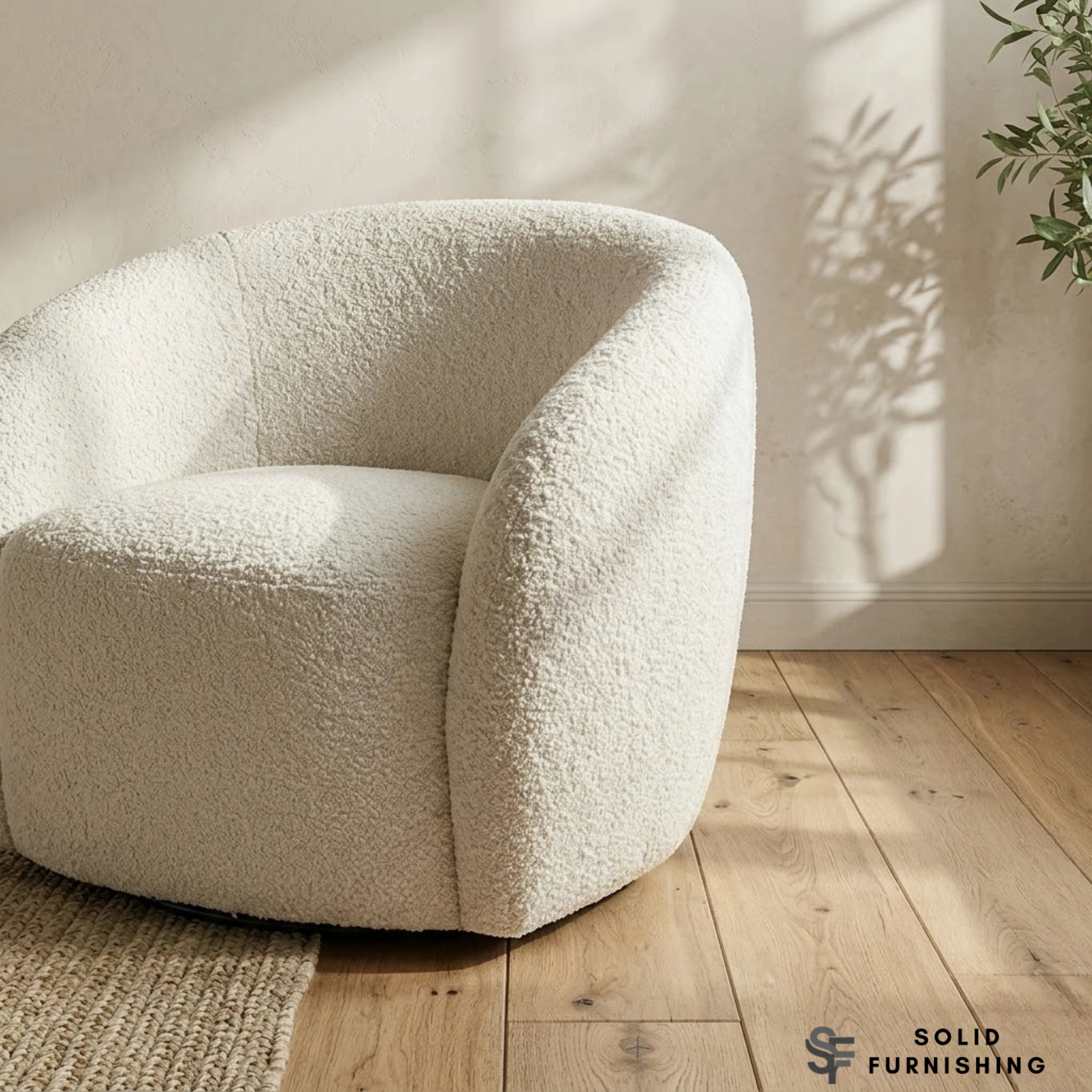 Nolita Swivel Accent Chair – Latte Grey Milk Teddy Bouclé | 360° Chair Organic Design