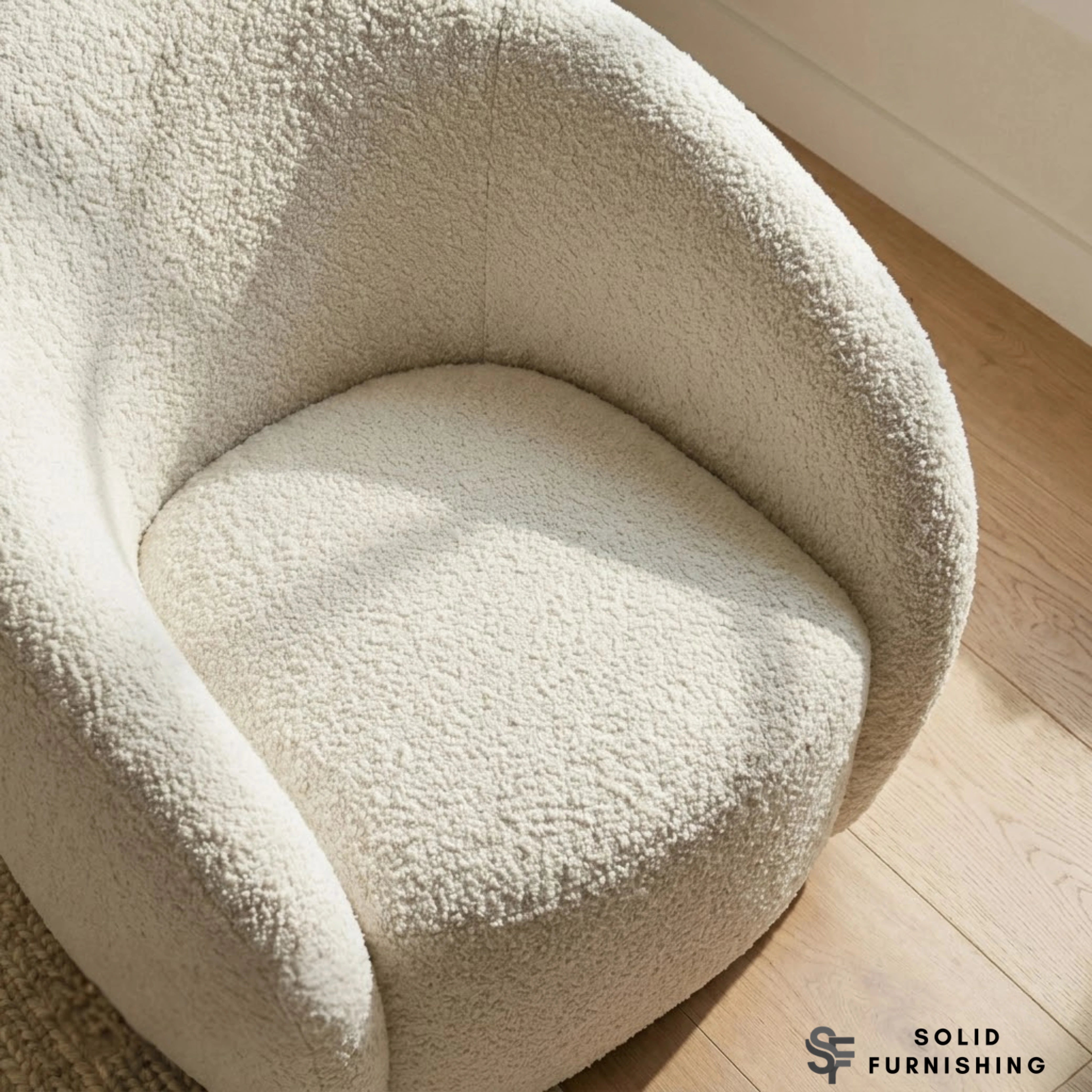 Nolita Swivel Accent Chair – Latte Grey Milk Teddy Bouclé | 360° Chair Organic Design