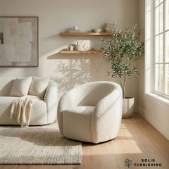 Nolita Swivel Accent Chair – Latte Grey Milk Teddy Bouclé | 360° Chair Organic Design