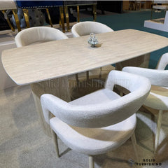 Olympia 160cm Beige Ceramic Dining Table – Fluted Pedestal Modern Dining Table