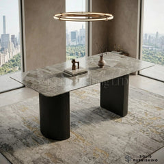 Olympia 160cm Grey Ceramic Dining Table – Modern Fluted Pedestal Dining Table