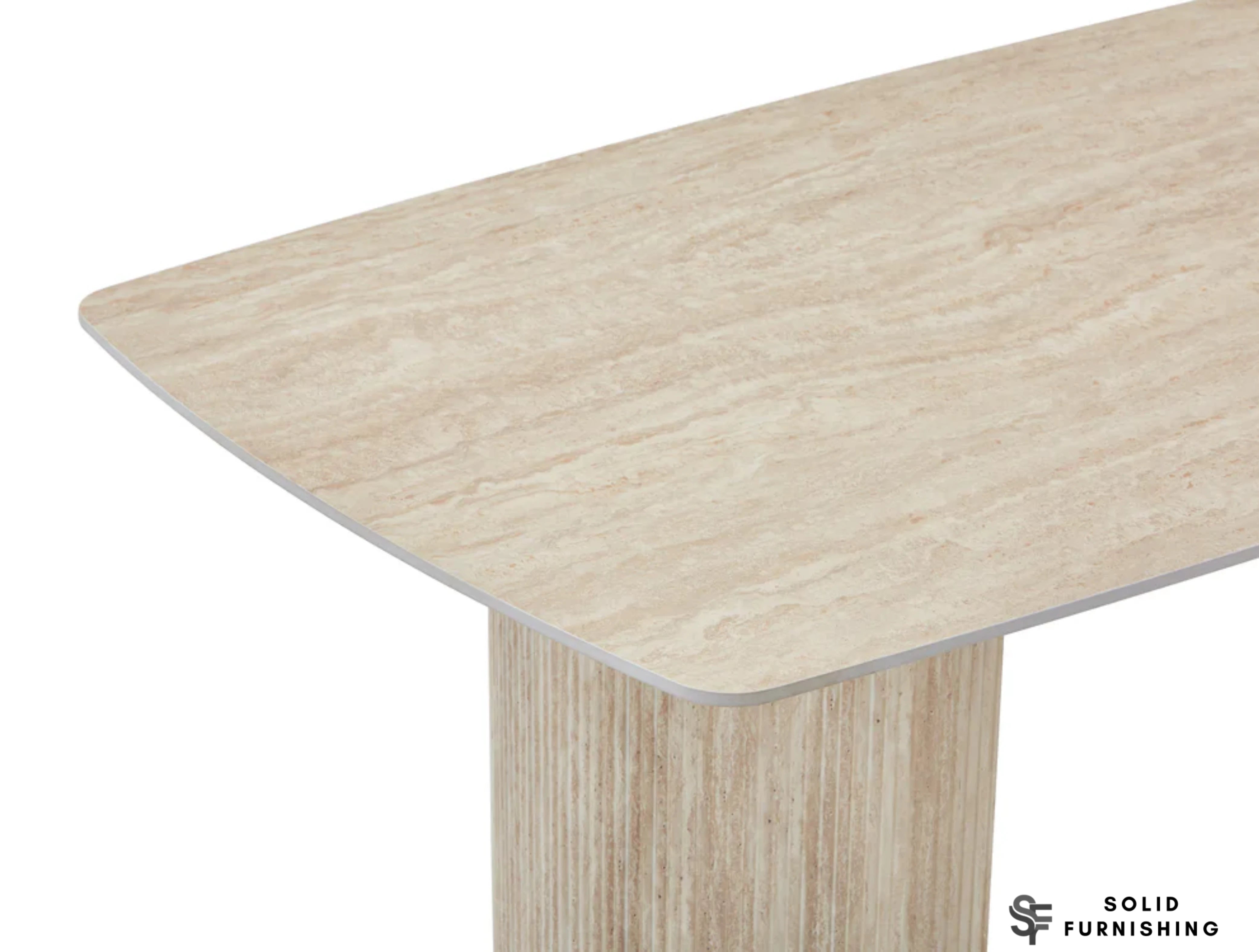 Olympia Beige Ceramic Coffee Table – Sintered Stone Ribbed Base Design