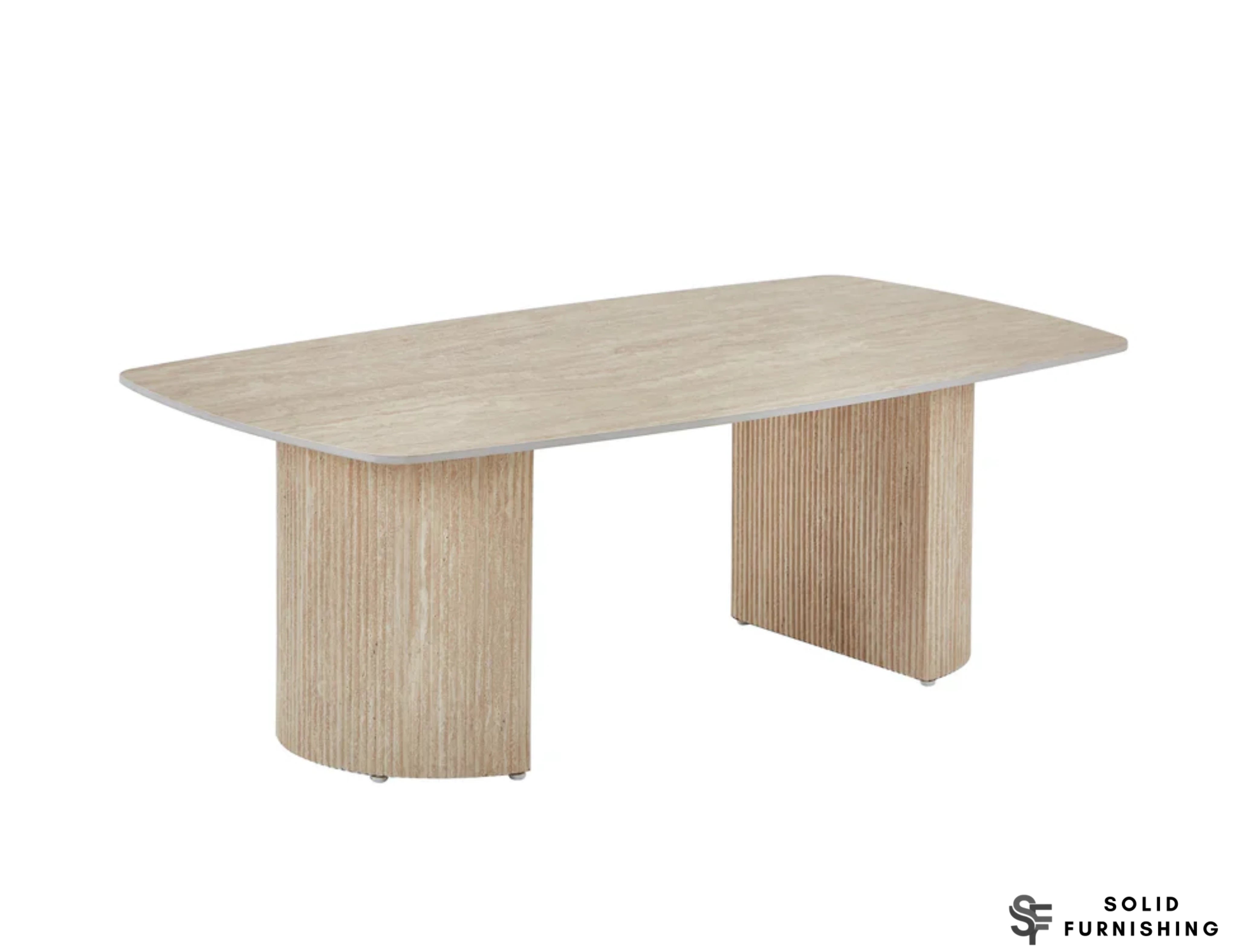 Olympia Beige Ceramic Coffee Table – Sintered Stone Ribbed Base Design