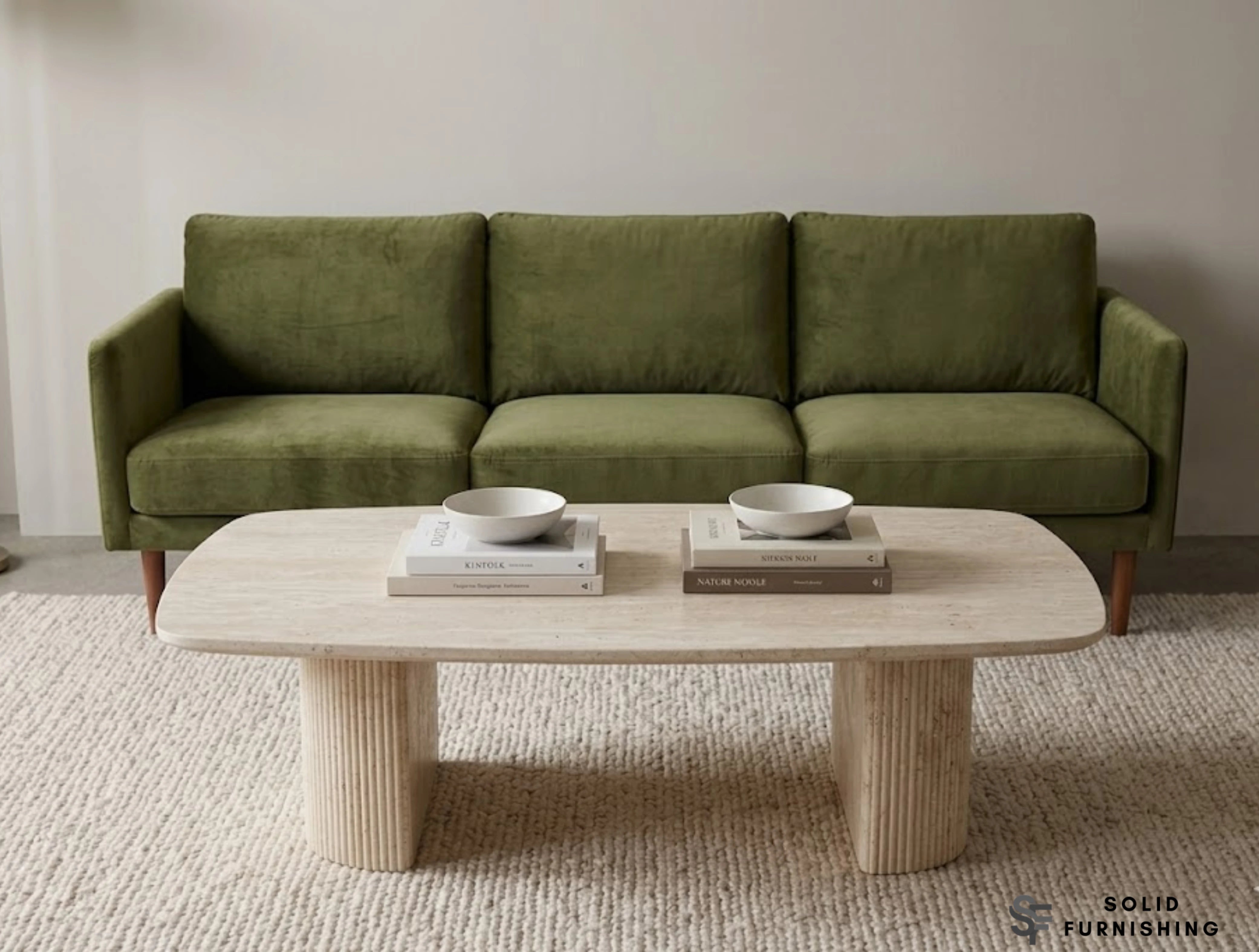 Olympia Beige Ceramic Coffee Table – Sintered Stone Ribbed Base Design
