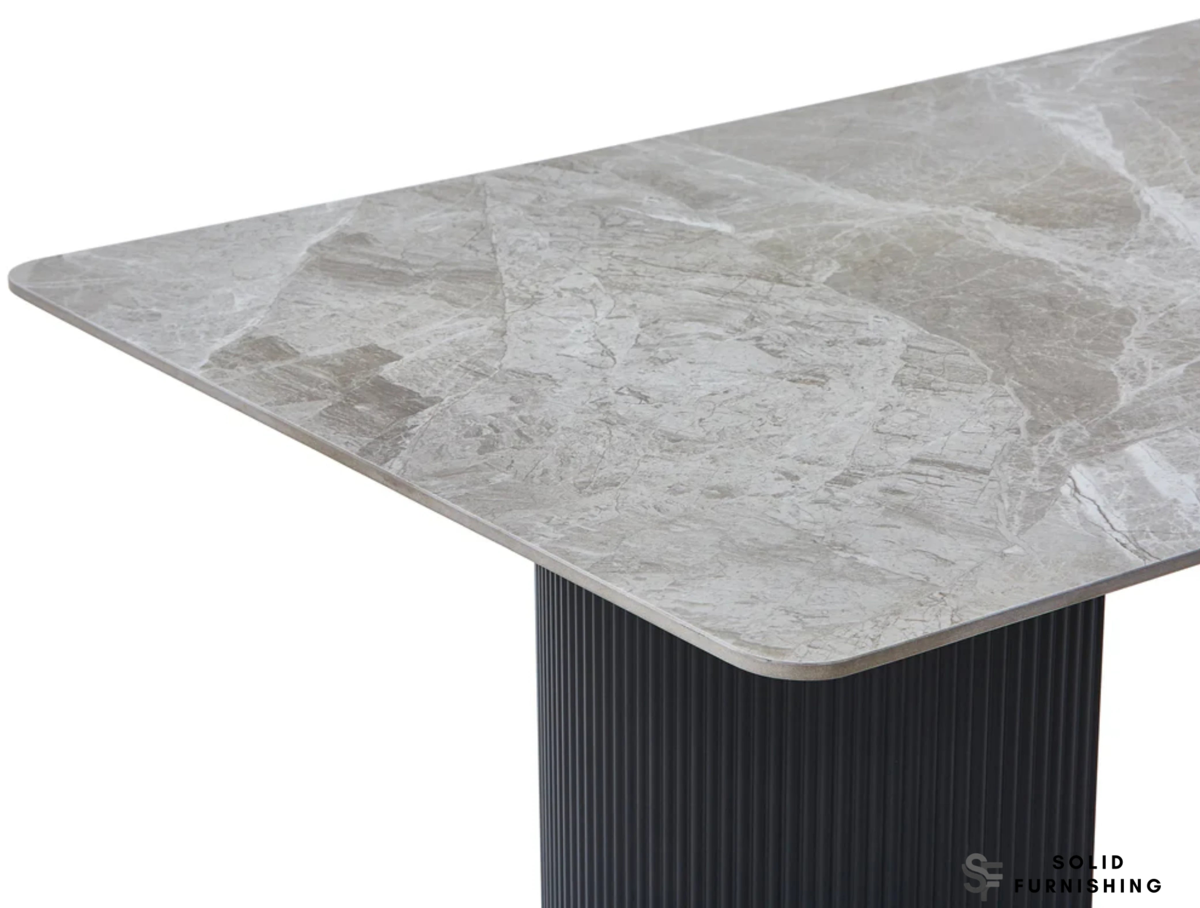 Olympia Grey Ceramic Coffee Table – Polished Sintered Stone Ribbed Base Table