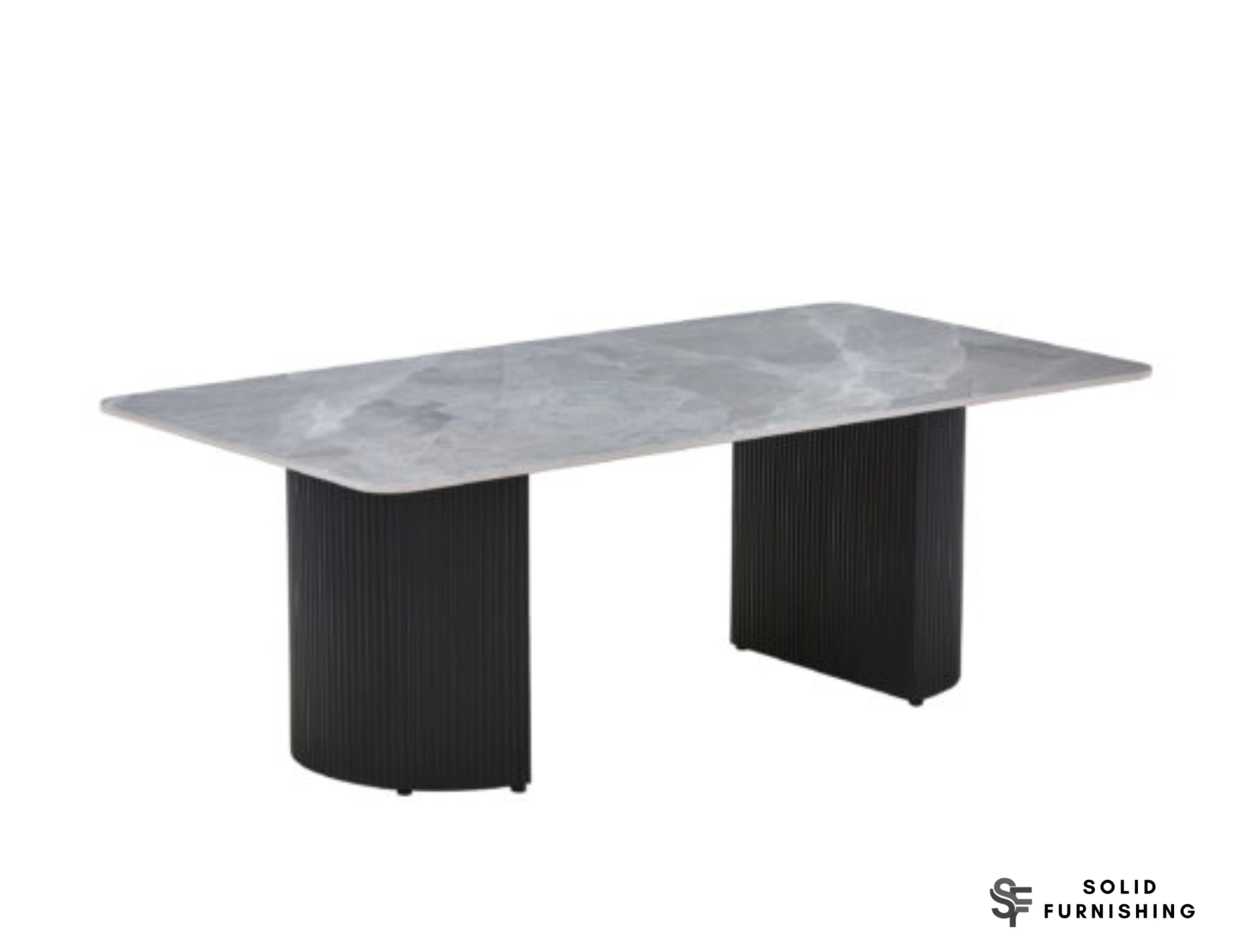 Olympia Grey Ceramic Coffee Table – Polished Sintered Stone Ribbed Base Table