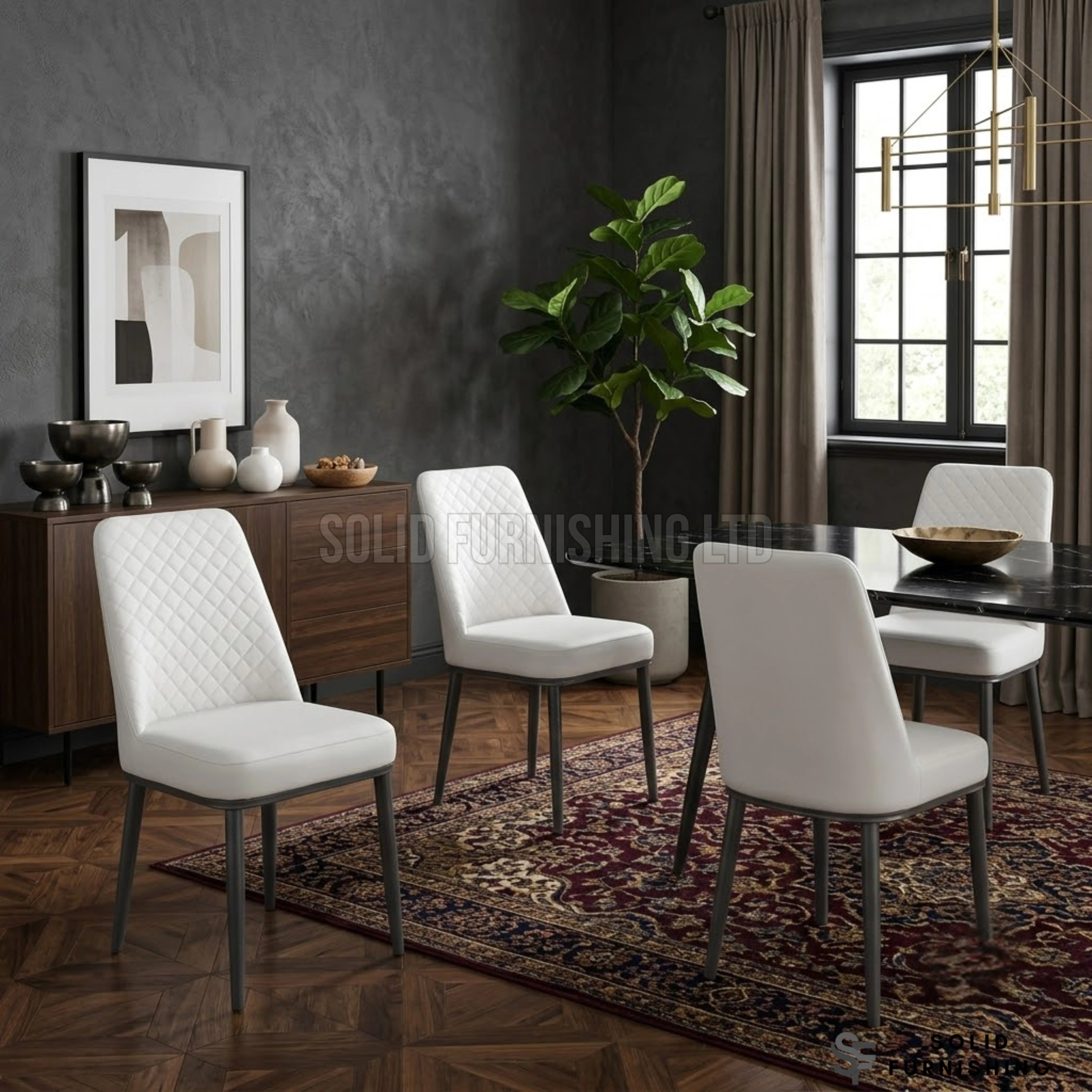 Oxford PU Leather Dining Chairs – White, Black or Grey (Set of 4)