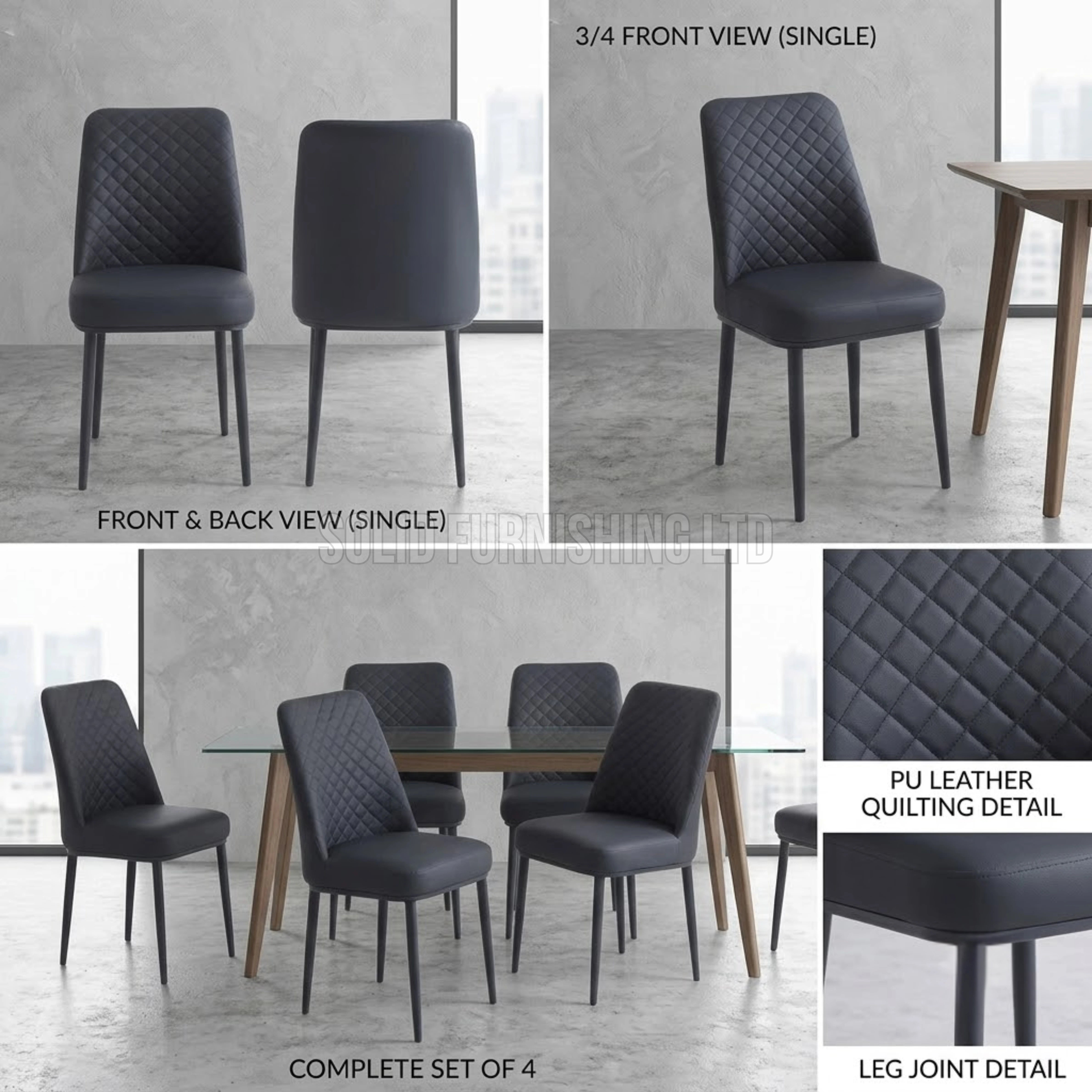 Oxford PU Leather Dining Chairs – White, Black or Grey (Set of 4)