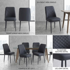 Oxford PU Leather Dining Chairs – White, Black or Grey (Set of 4)