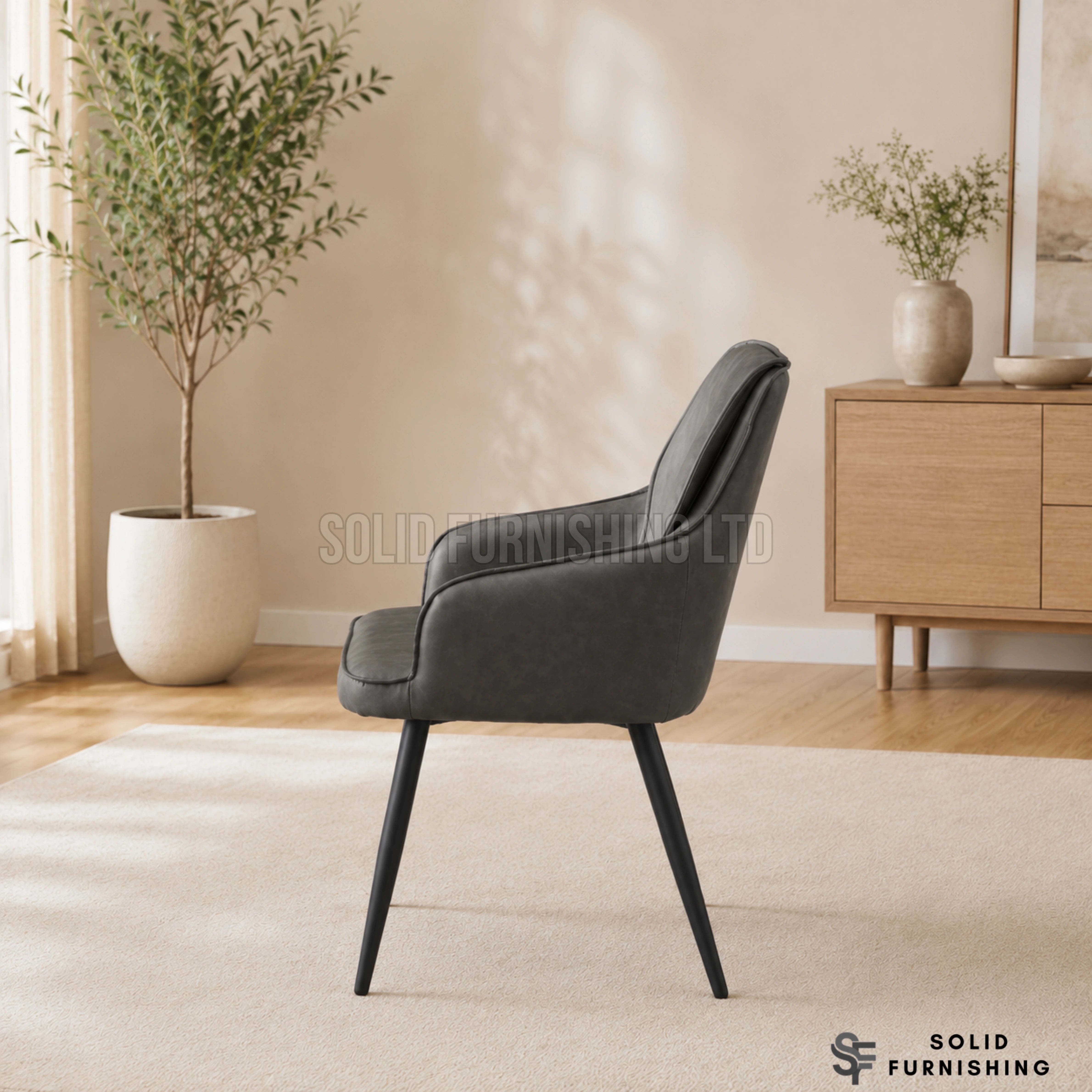 Palermo PU Leather Dining Chairs – Beige, Black or Grey (Set of 2)
