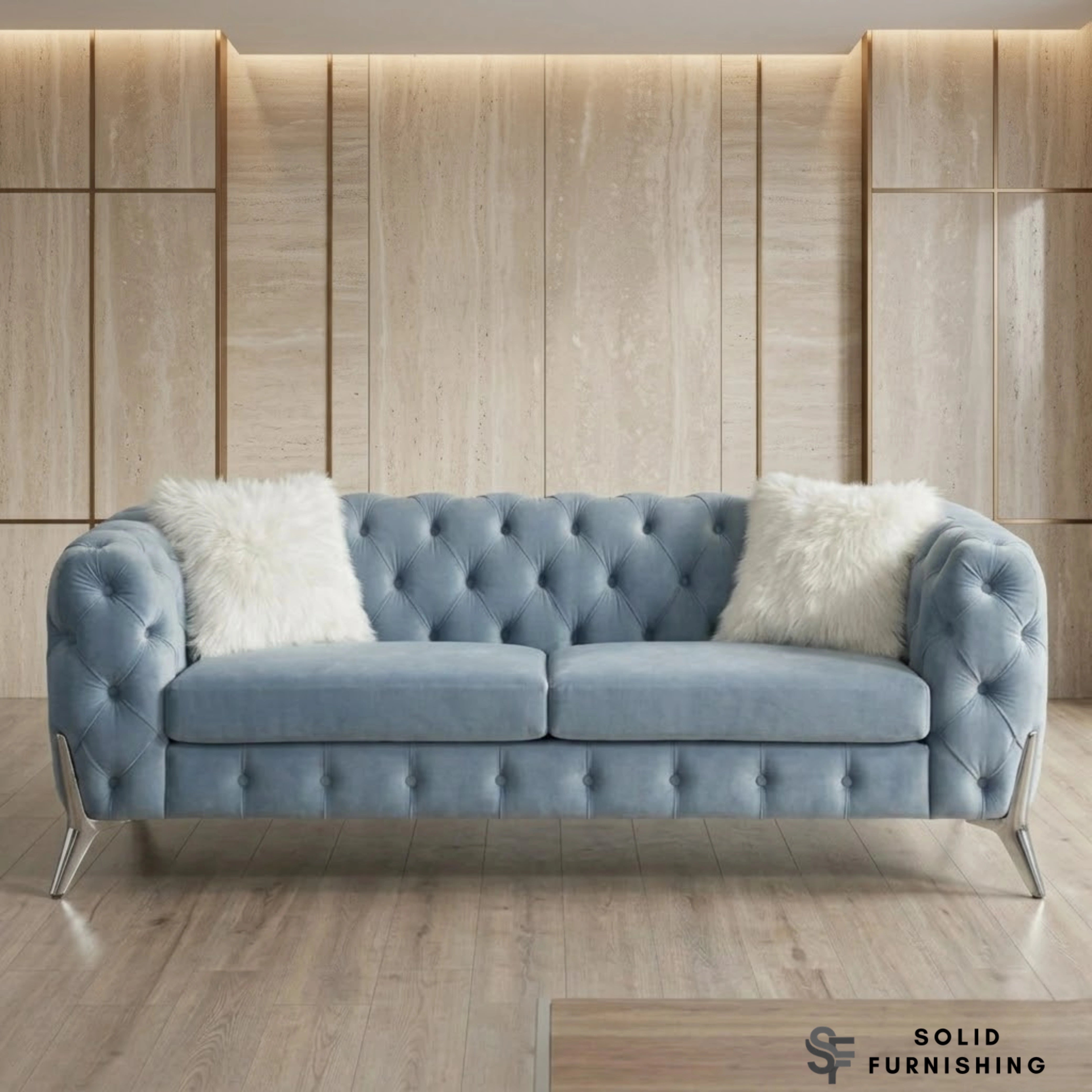Paris Grey Shimmer Sofa Set – 3+2 Seater & Armchair | Chesterfield Velvet with Chrome Legs UK