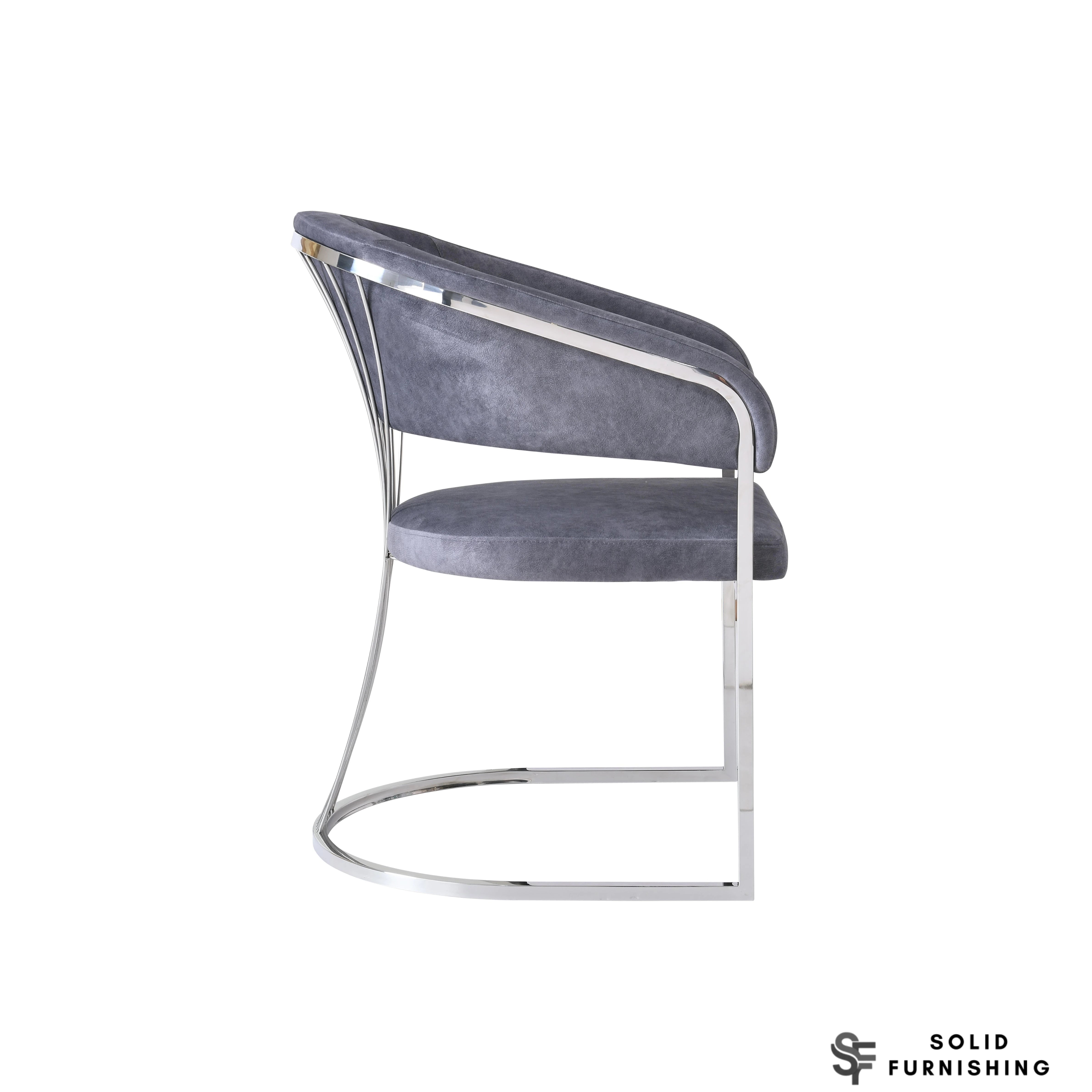 Porado Grey & Silver Leathaire Dining Chairs – Curved Back Dining Chairs (Set of 2)