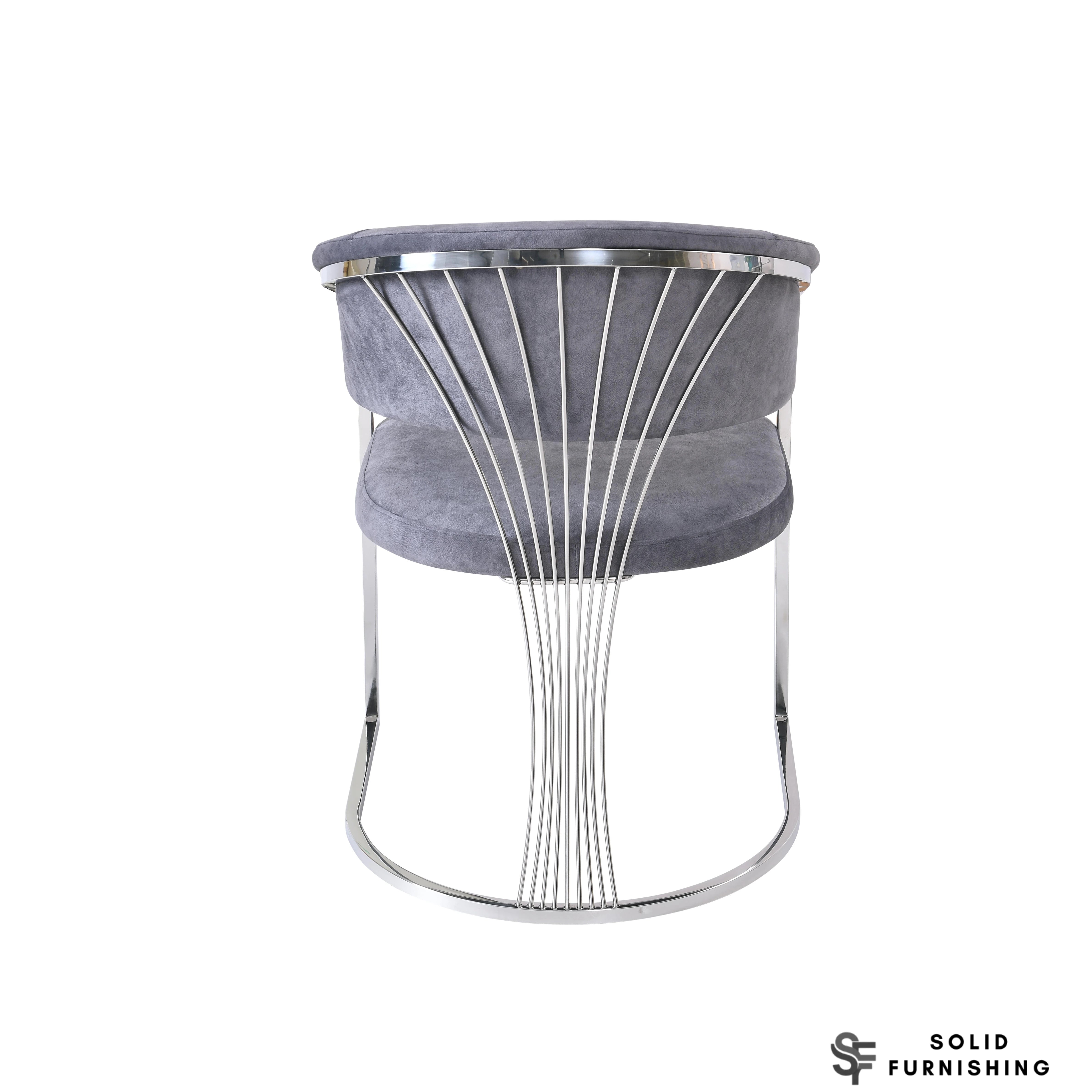 Porado Grey & Silver Leathaire Dining Chairs – Curved Back Dining Chairs (Set of 2)
