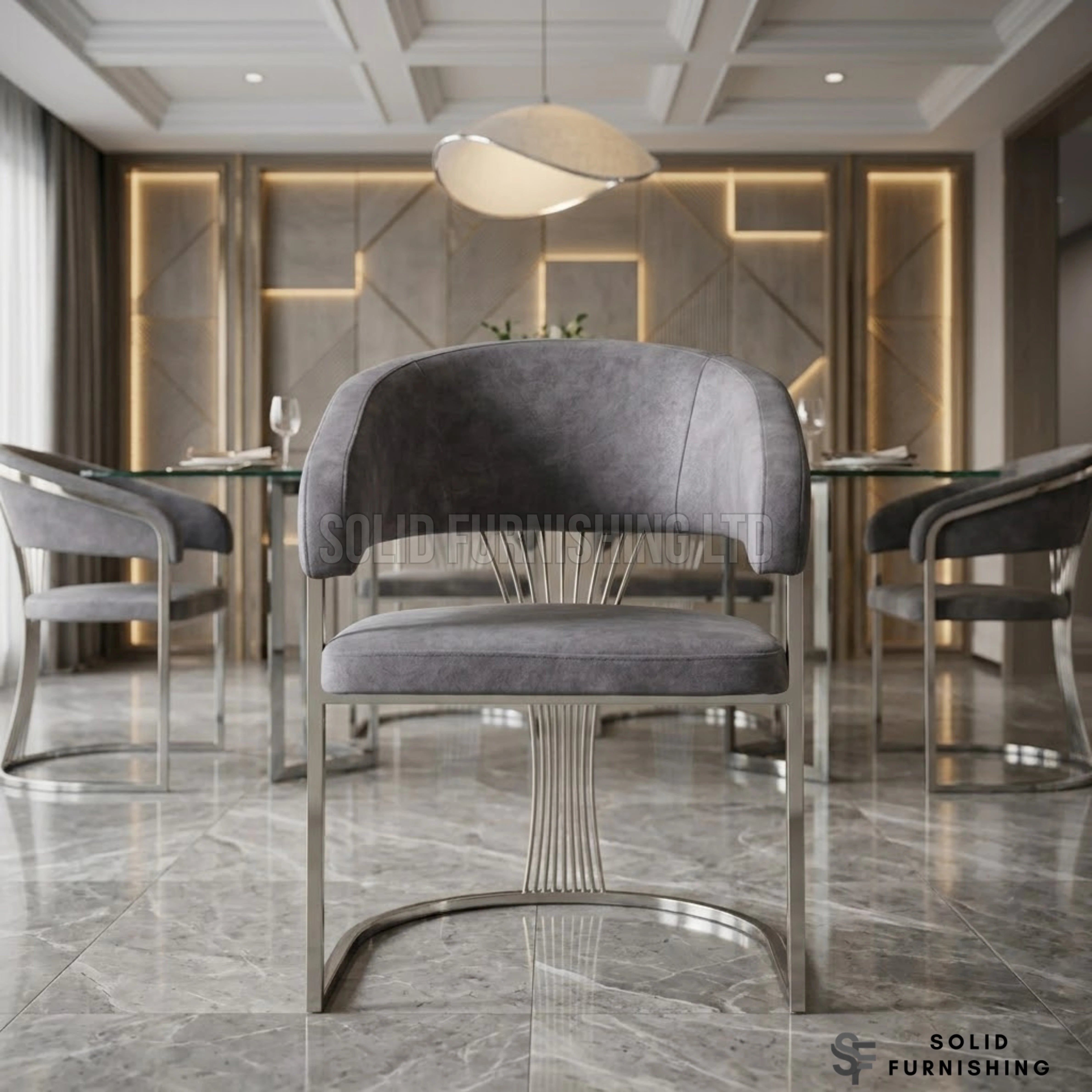 Porado Grey & Silver Leathaire Dining Chairs – Curved Back Dining Chairs (Set of 2)